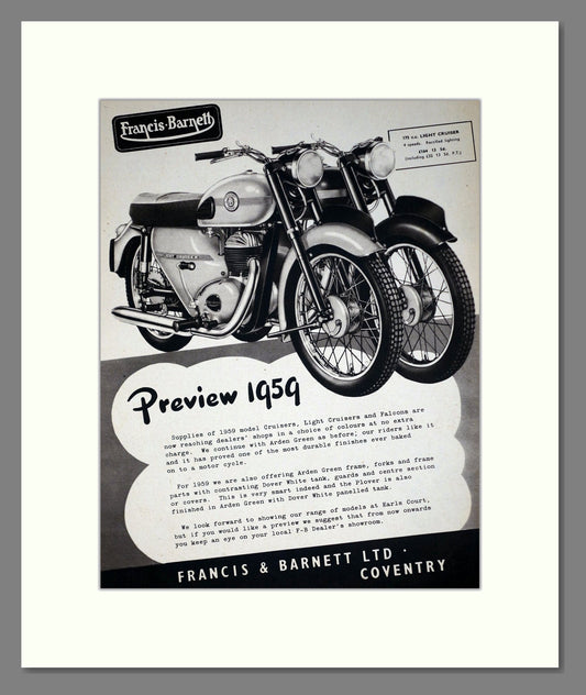 Francis Barnett - Light Cruiser. Vintage Advert 1958 (ref AD67868)