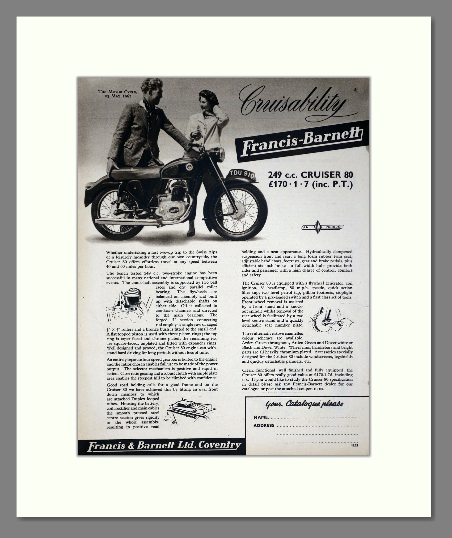 Francis Barnett - Cruiser 80. Vintage Advert 1961 (ref AD67870)