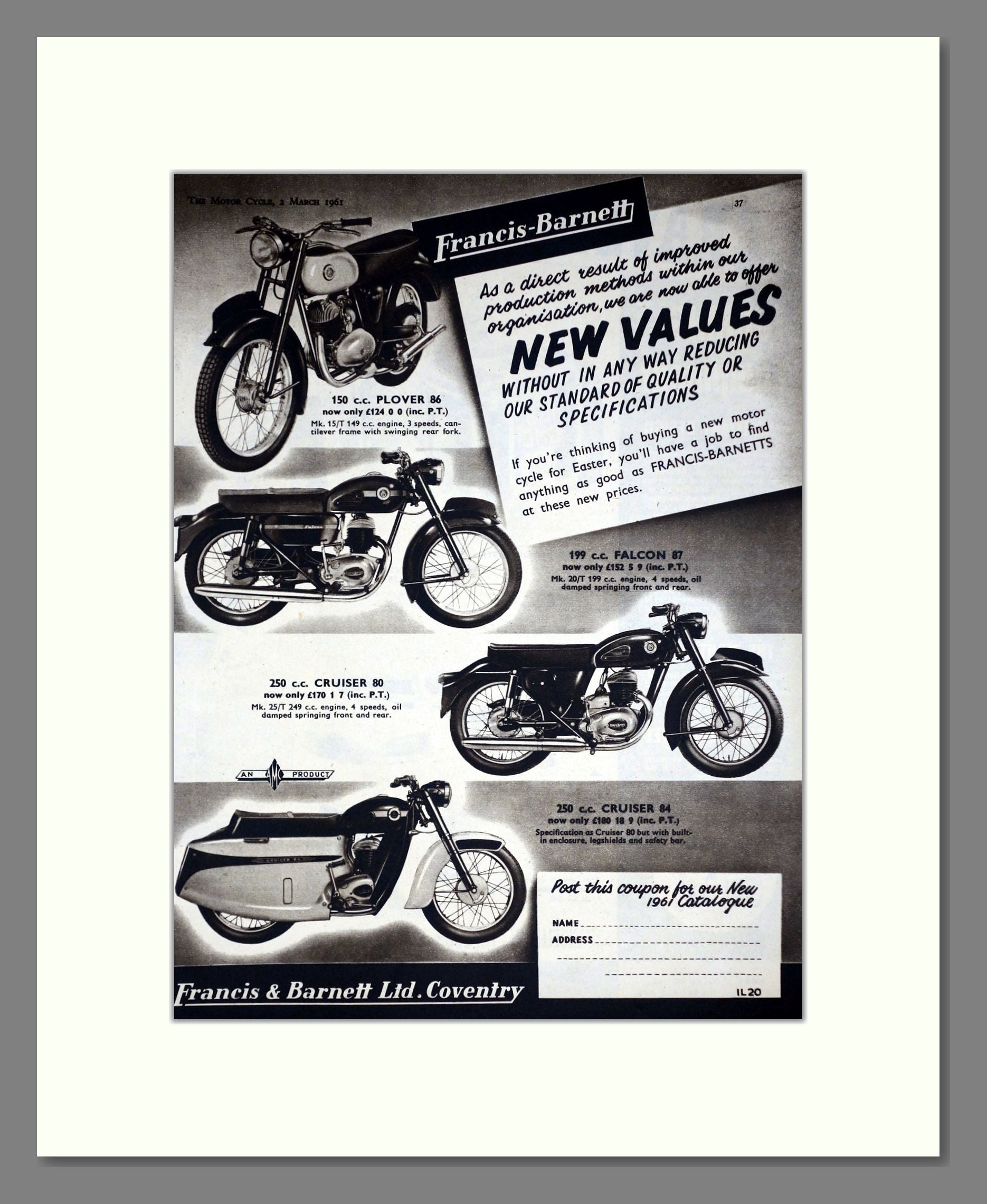 Francis Barnett - Motorcycles. Vintage Advert 1961 (ref AD67872)