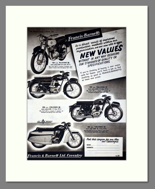Francis Barnett - Motorcycles. Vintage Advert 1961 (ref AD67872)