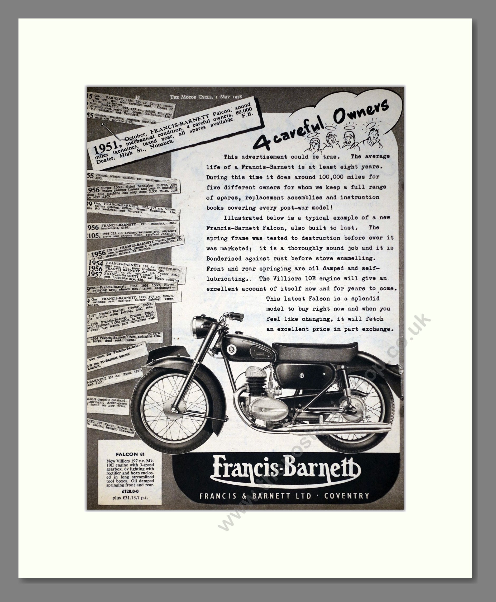 Francis Barnett - Falcon 81. Vintage Advert 1958 (ref AD67873)