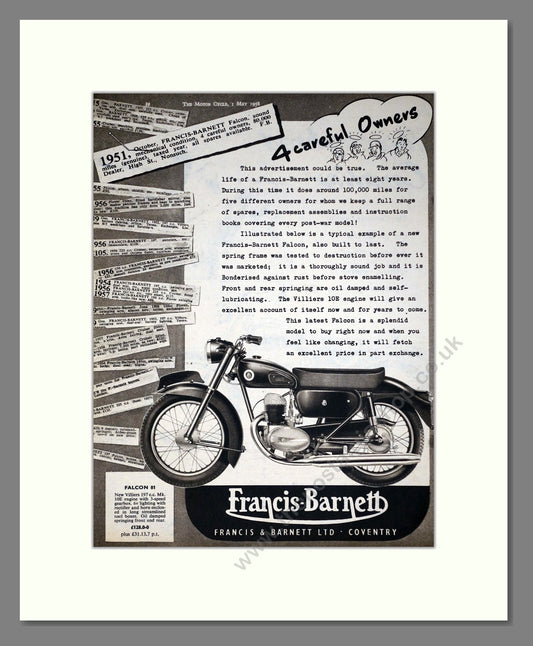 Francis Barnett - Falcon 81. Vintage Advert 1958 (ref AD67873)