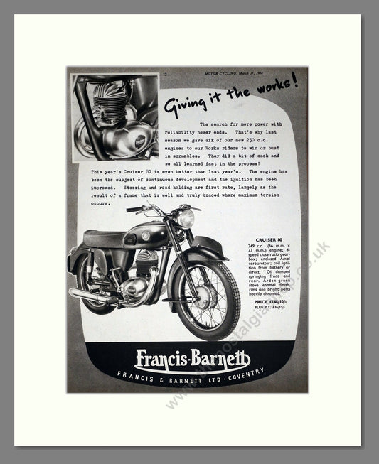 Francis Barnett - Cruiser 80. Vintage Advert 1958 (ref AD67874)
