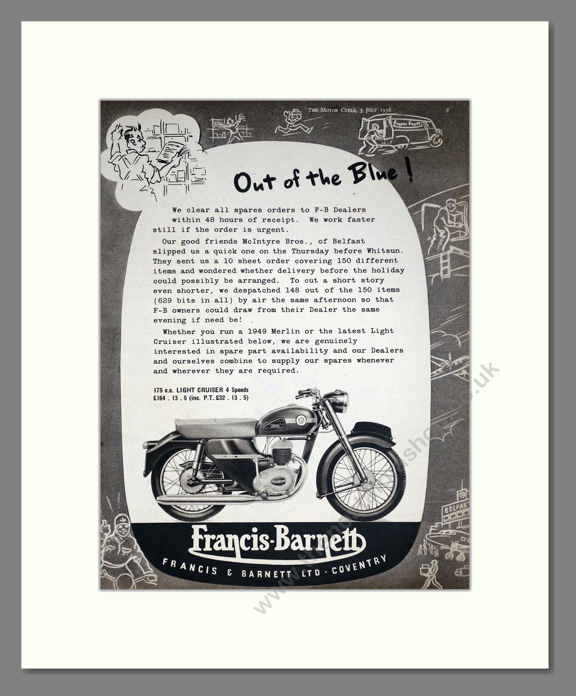 Francis Barnett - Light Cruiser 4 Speed. Vintage Advert 1958 (ref AD67875)
