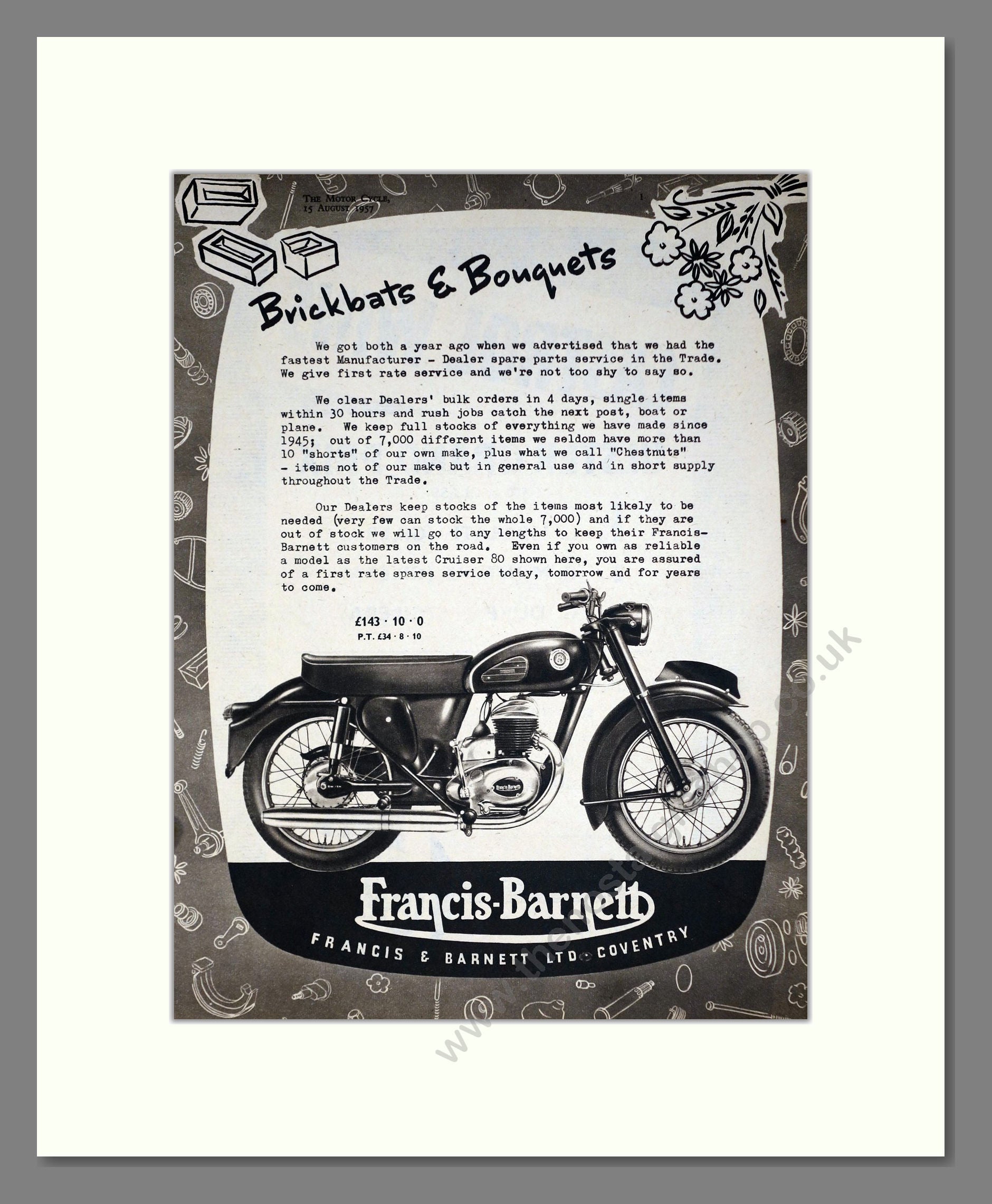 Francis Barnett - Cruiser 80. Vintage Advert 1957 (ref AD67877)