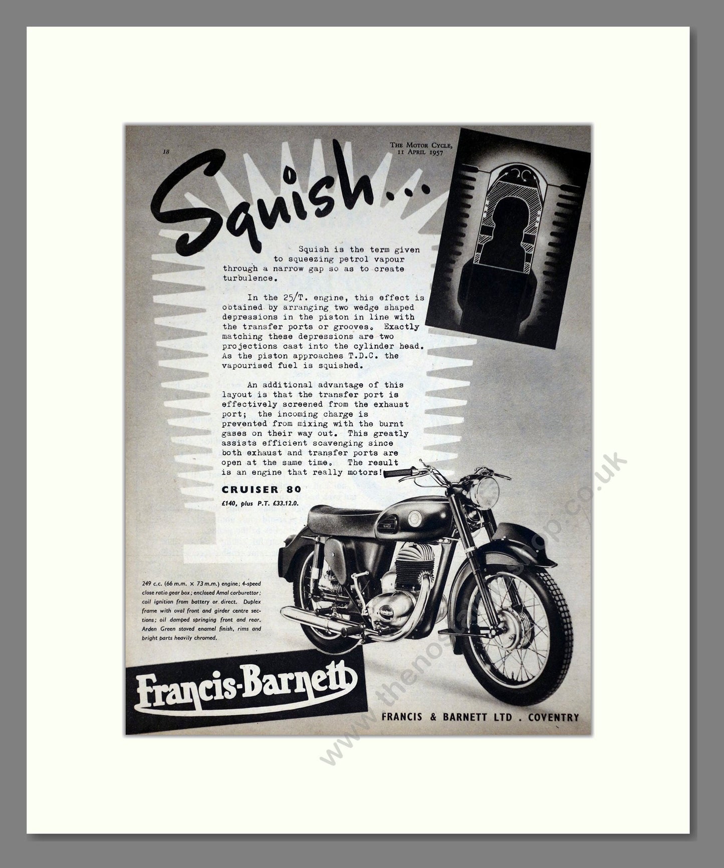 Francis Barnett - Cruiser 80. Vintage Advert 1957 (ref AD67879)
