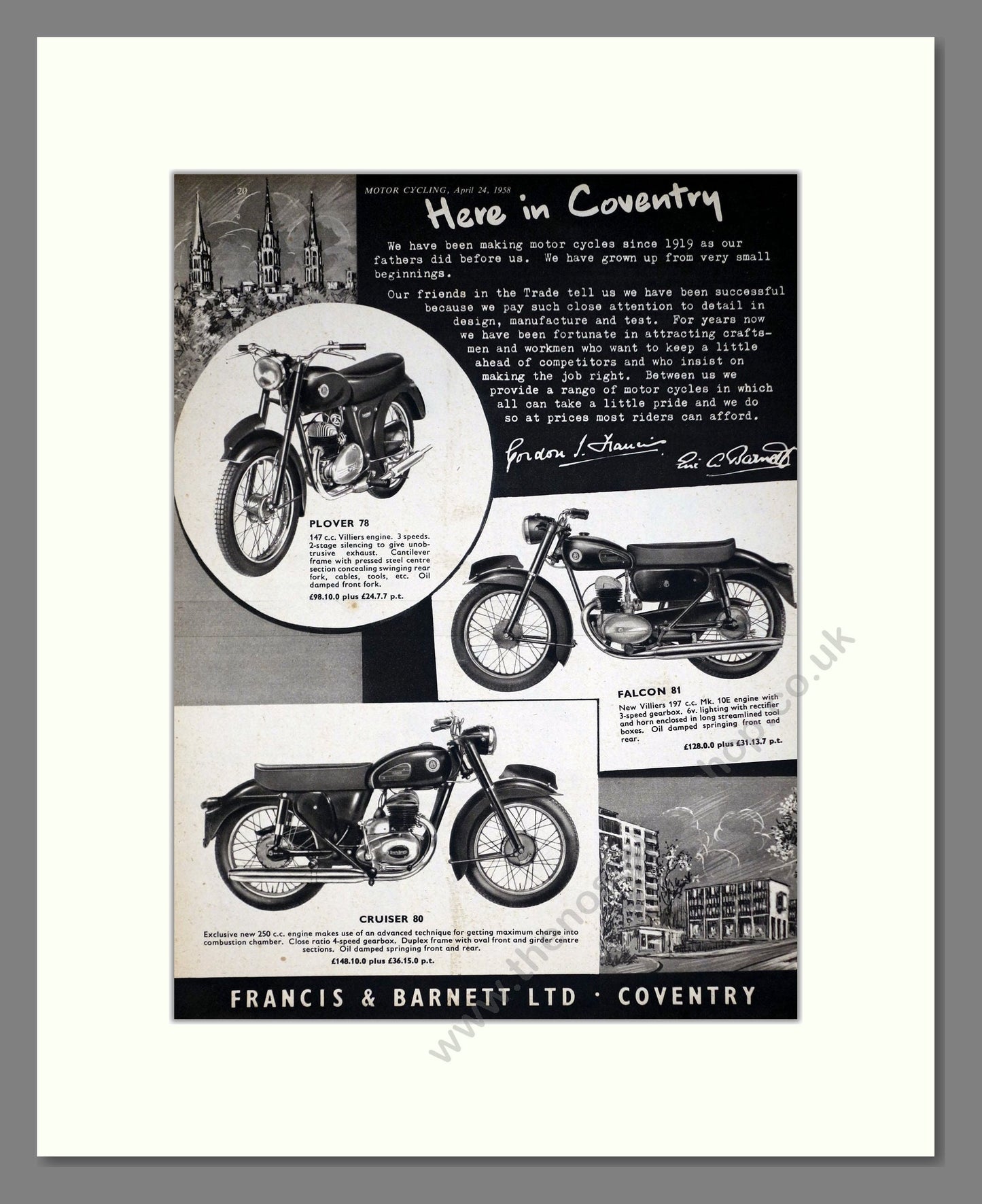 Francis Barnett - Motorcycles. Vintage Advert 1958 (ref AD67882)