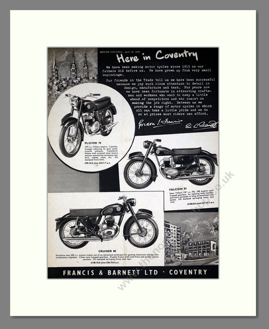 Francis Barnett - Motorcycles. Vintage Advert 1958 (ref AD67882)