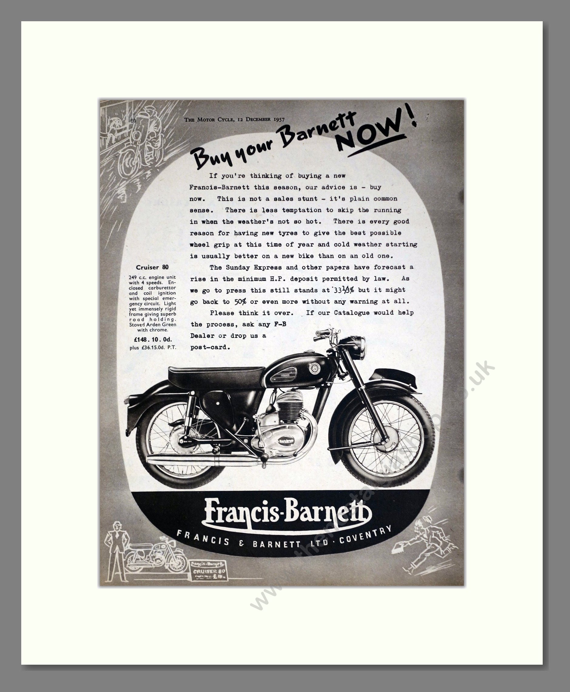 Francis Barnett - Cruiser 80. Vintage Advert 1957 (ref AD67883)