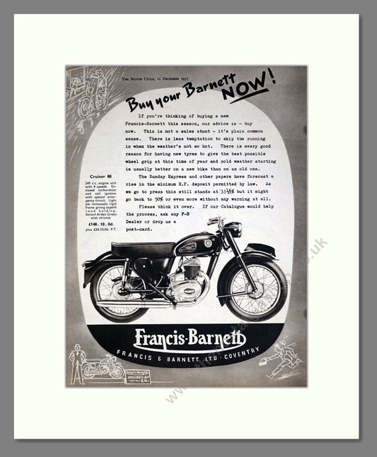 Francis Barnett - Cruiser 80. Vintage Advert 1957 (ref AD67883)