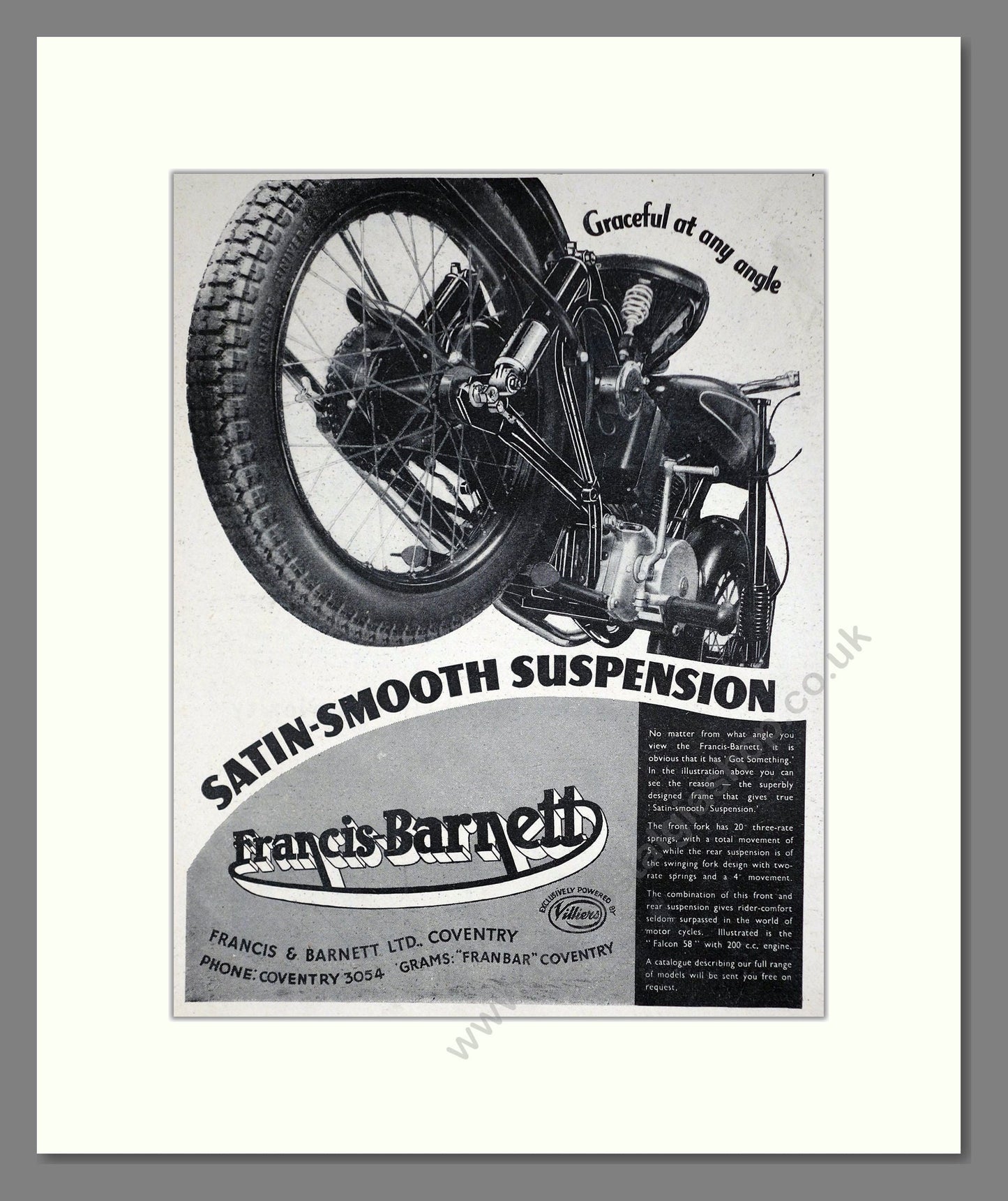 Francis Barnett - Suspension. Vintage Advert 1953 (ref AD67885)