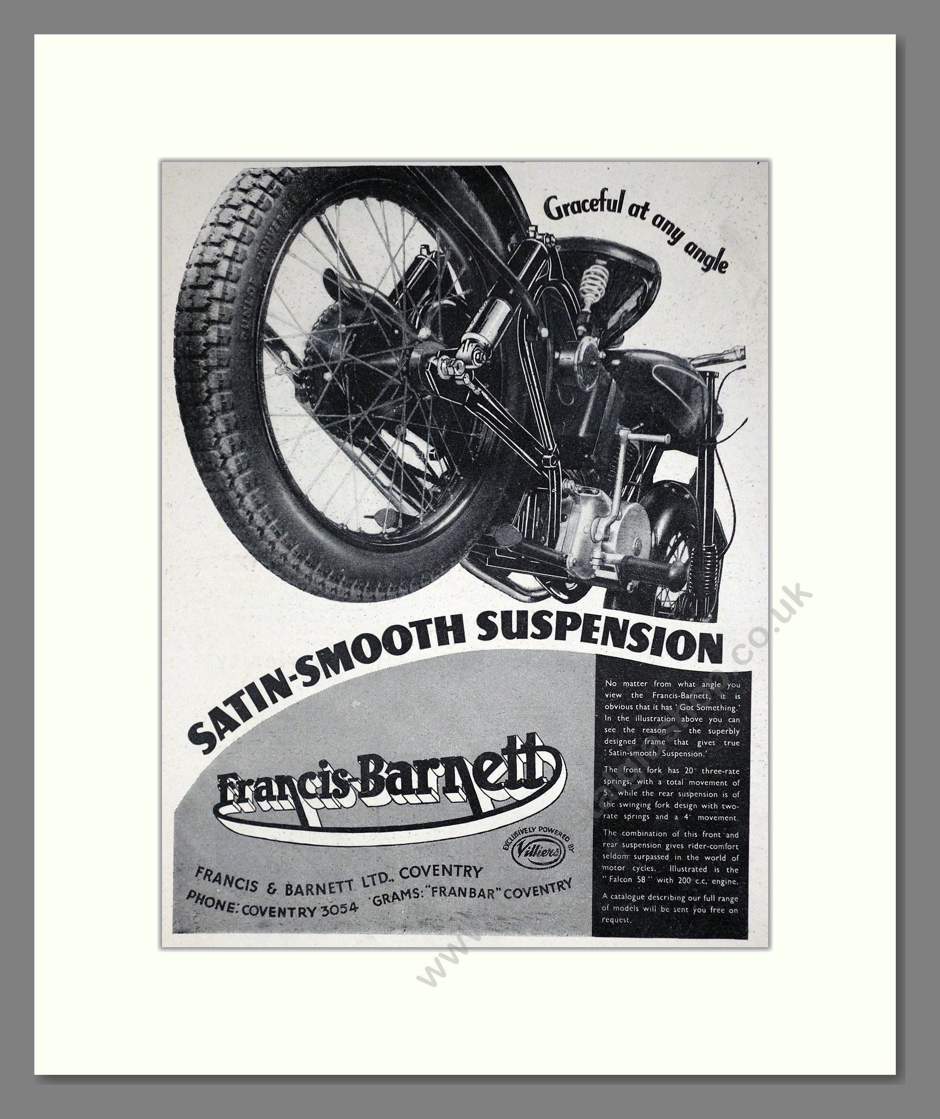 Francis Barnett - Suspension. Vintage Advert 1953 (ref AD67885)