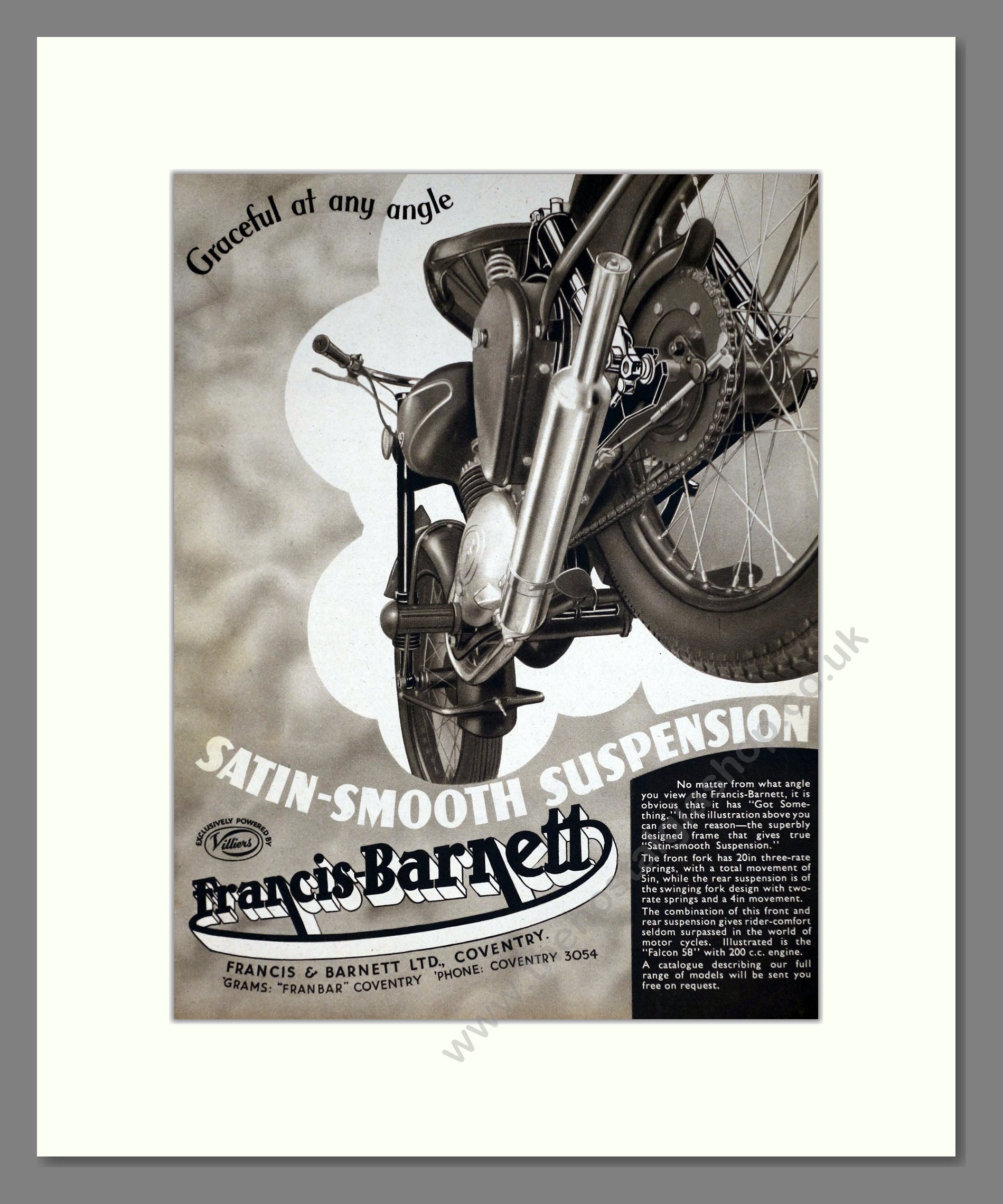 Francis Barnett - Falcon 58 Suspension. Vintage Advert 1953 (ref AD67888)
