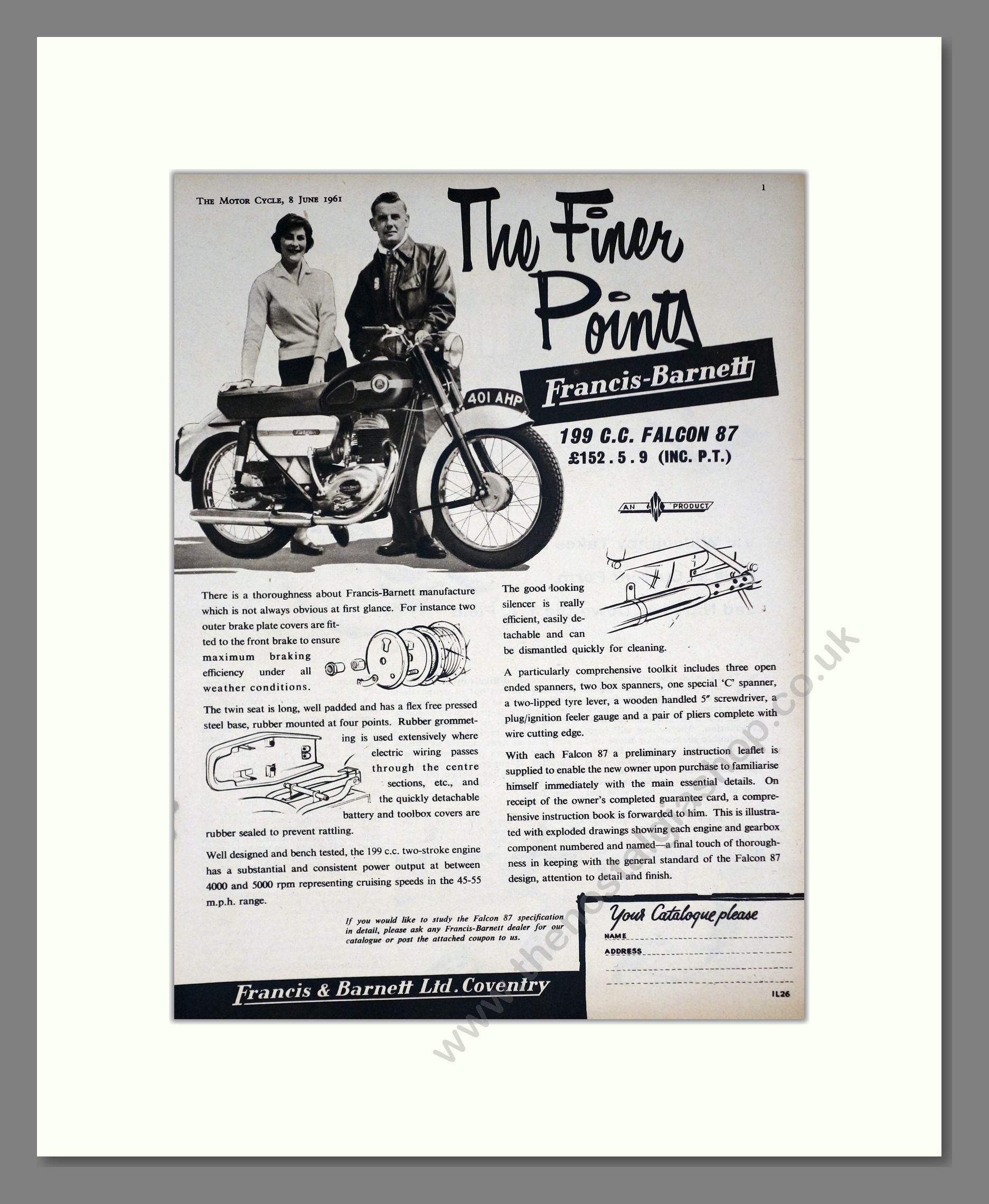 Francis Barnett - Falcon 87. Vintage Advert 1961 (ref AD67890)