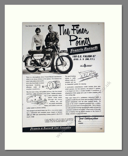 Francis Barnett - Falcon 87. Vintage Advert 1961 (ref AD67890)