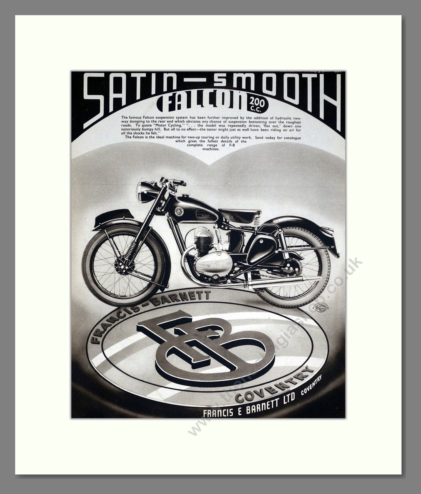 Francis Barnett - Falcon 200cc. Vintage Advert 1954 (ref AD67892)