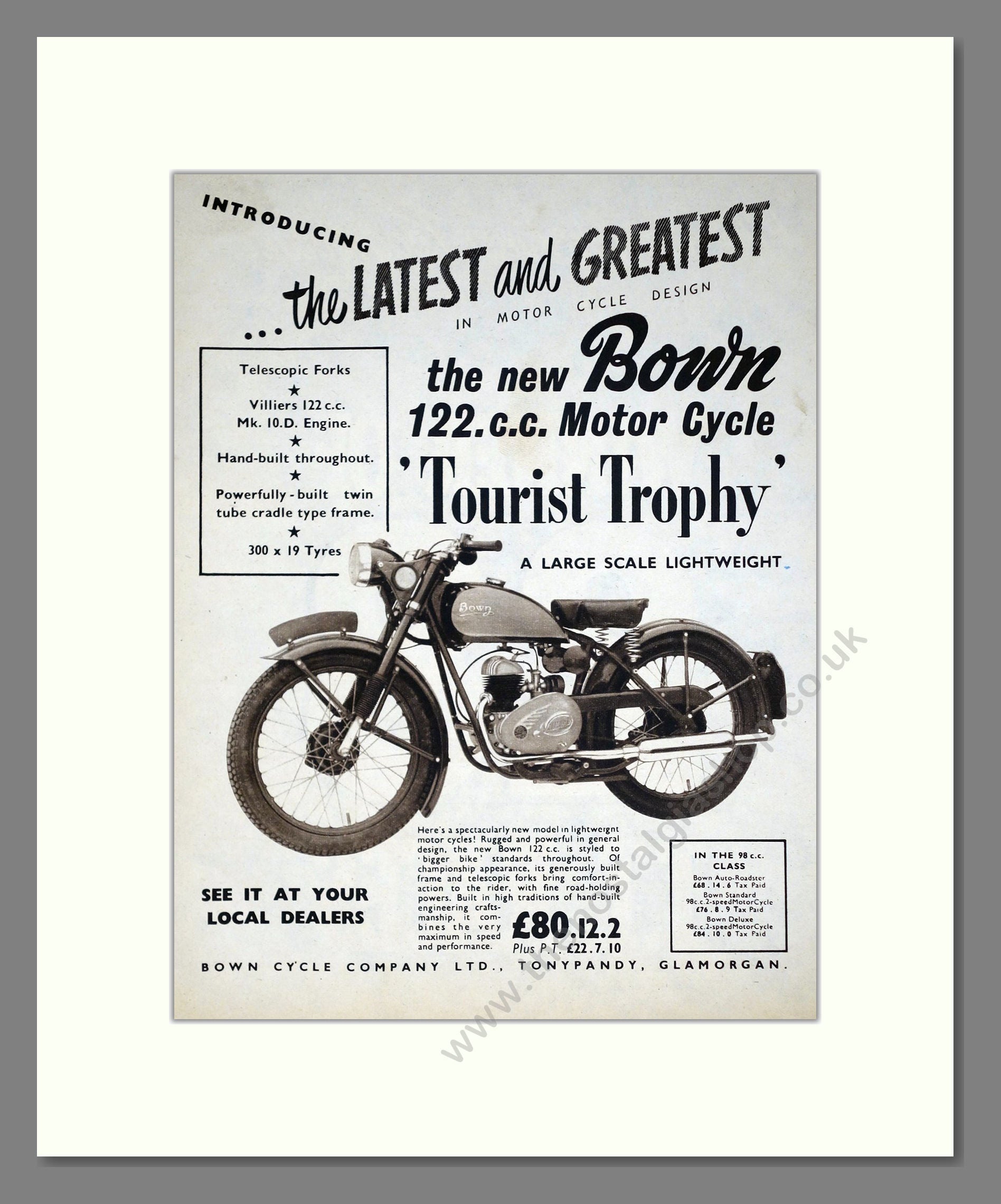 Bown - 122cc Tourist Trophy. Vintage Advert 1952 (ref AD67895)