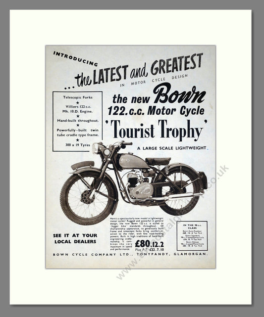 Bown - 122cc Tourist Trophy. Vintage Advert 1952 (ref AD67895)