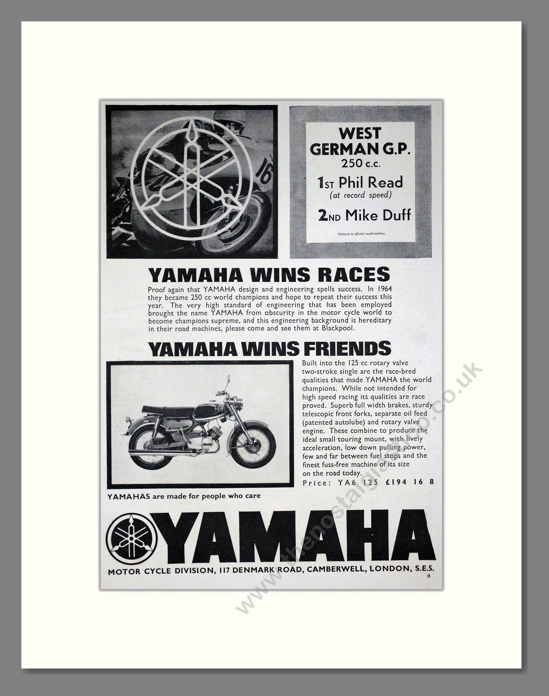 Yamaha - West German GP Winner Phil Read. Vintage Advert 1965 (ref AD67899)