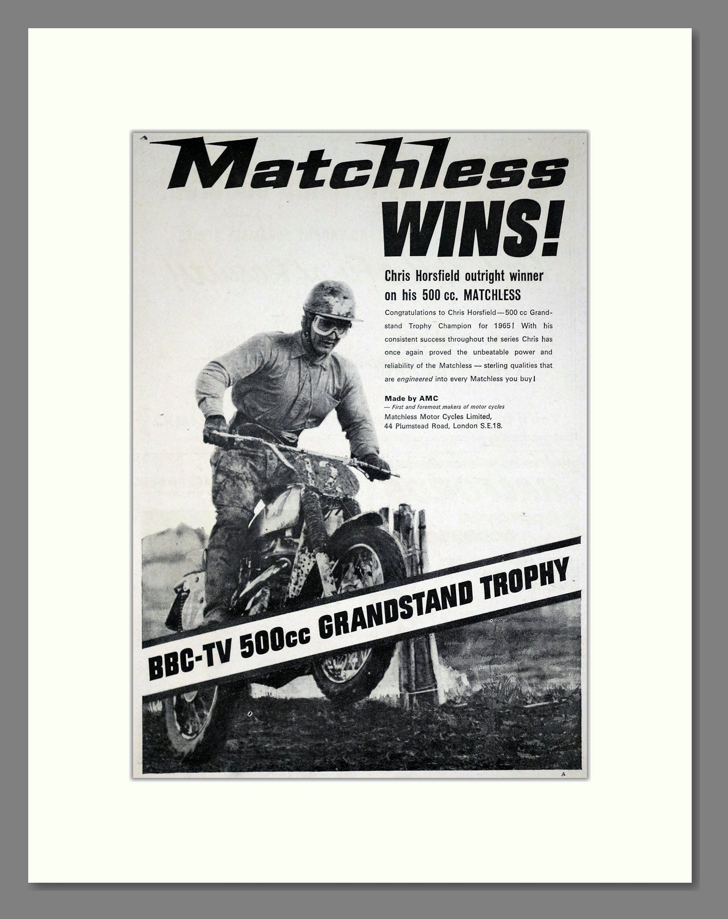 Matchless - Grandstand Trophy Winner. Vintage Advert 1965 (ref AD67903)