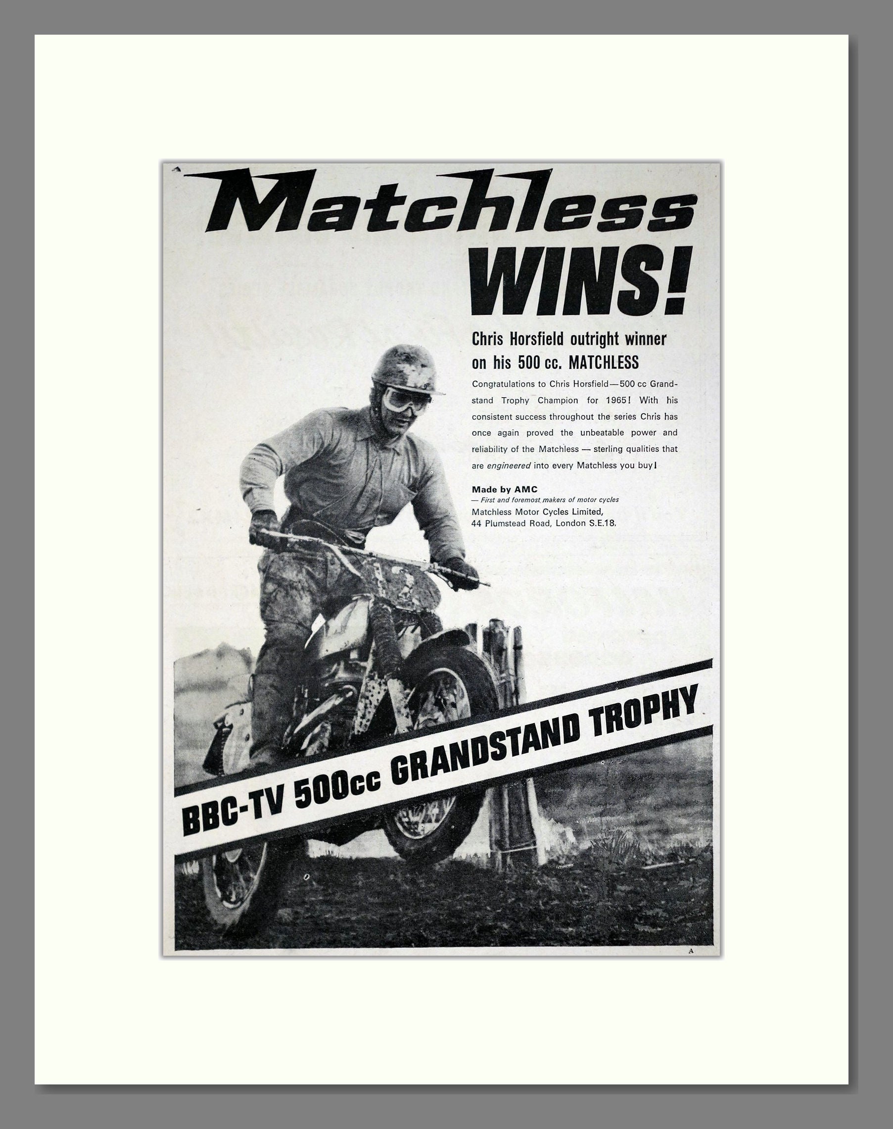 Matchless - Grandstand Trophy Winner. Vintage Advert 1965 (ref AD67903)