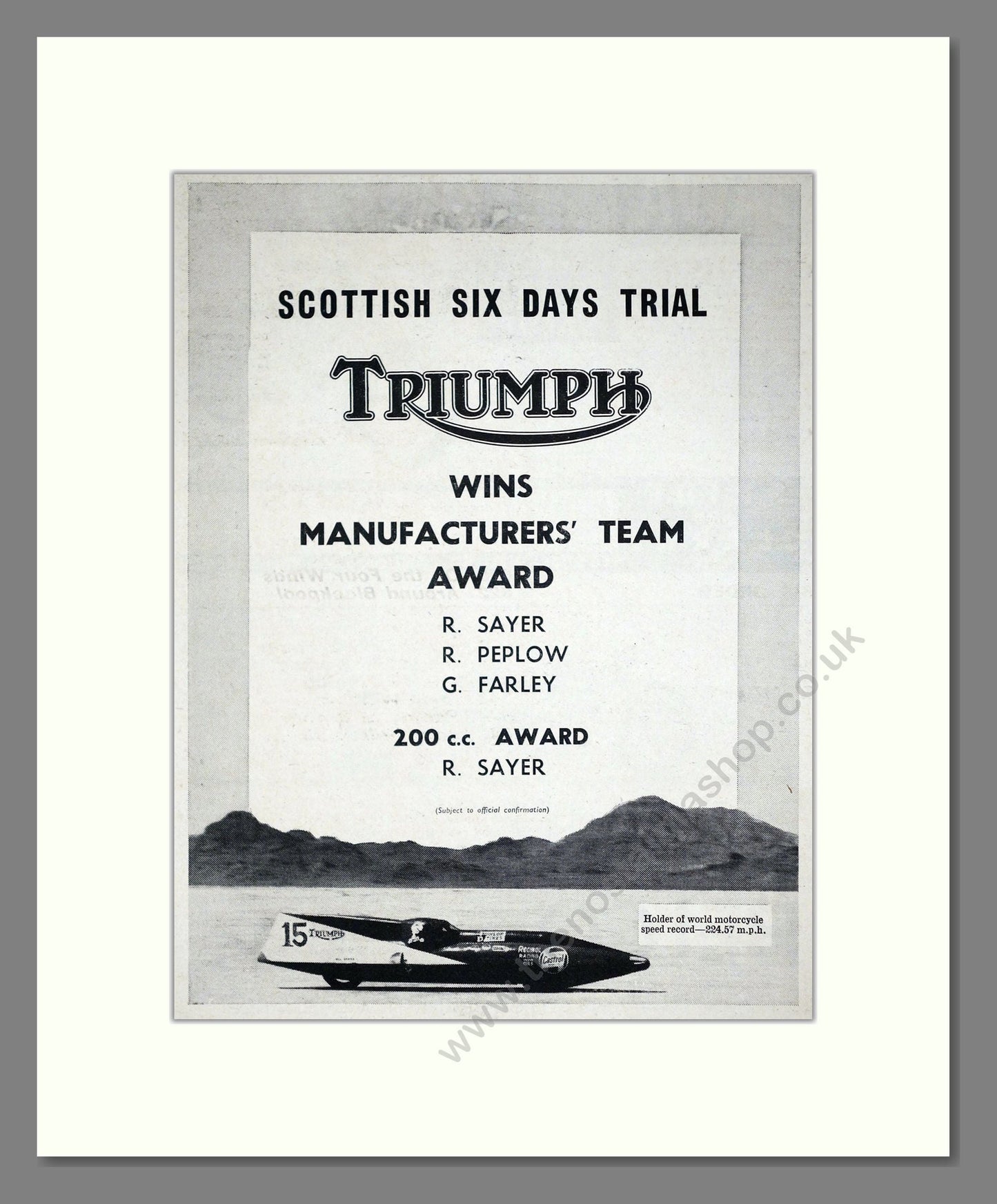 Triumph - Scottish Six Day Trial Winner. Vintage Advert 1965 (ref AD67910)