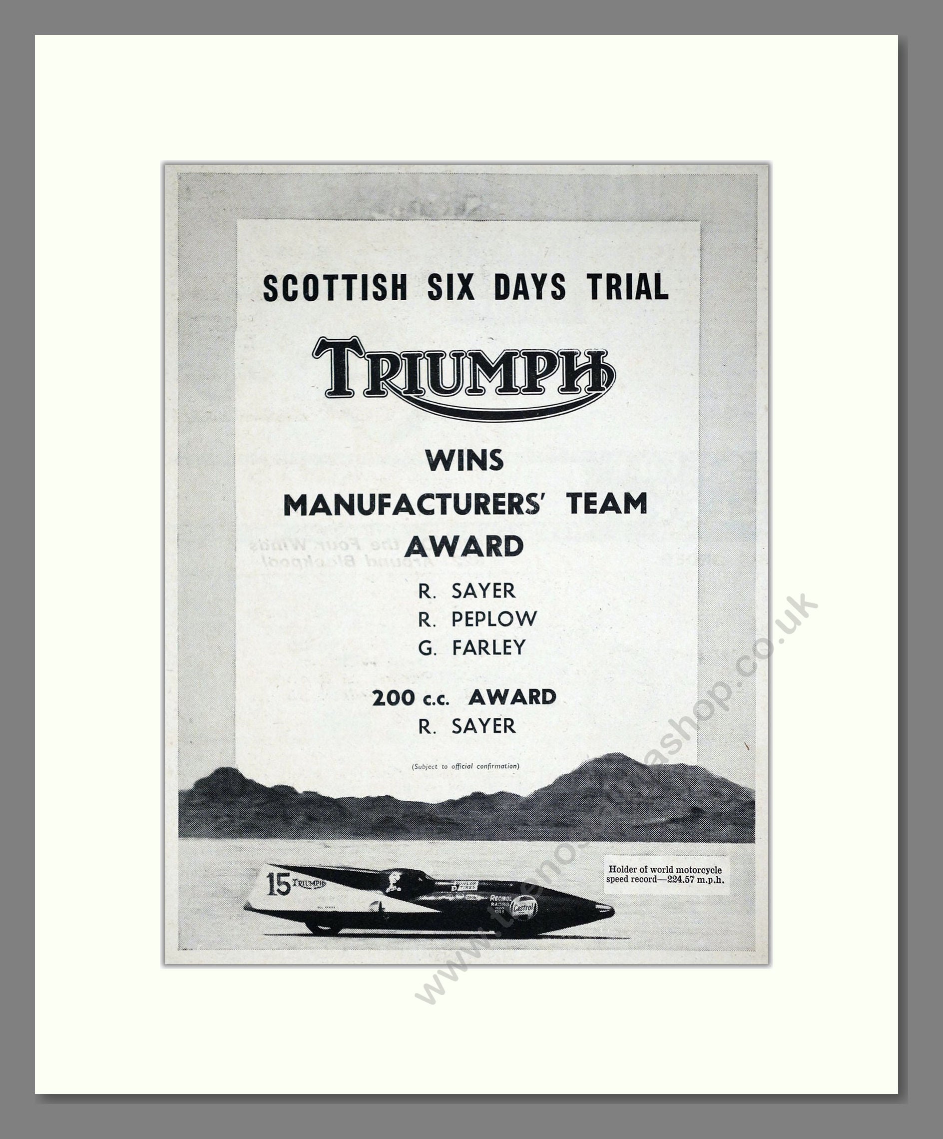 Triumph - Scottish Six Day Trial Winner. Vintage Advert 1965 (ref AD67910)