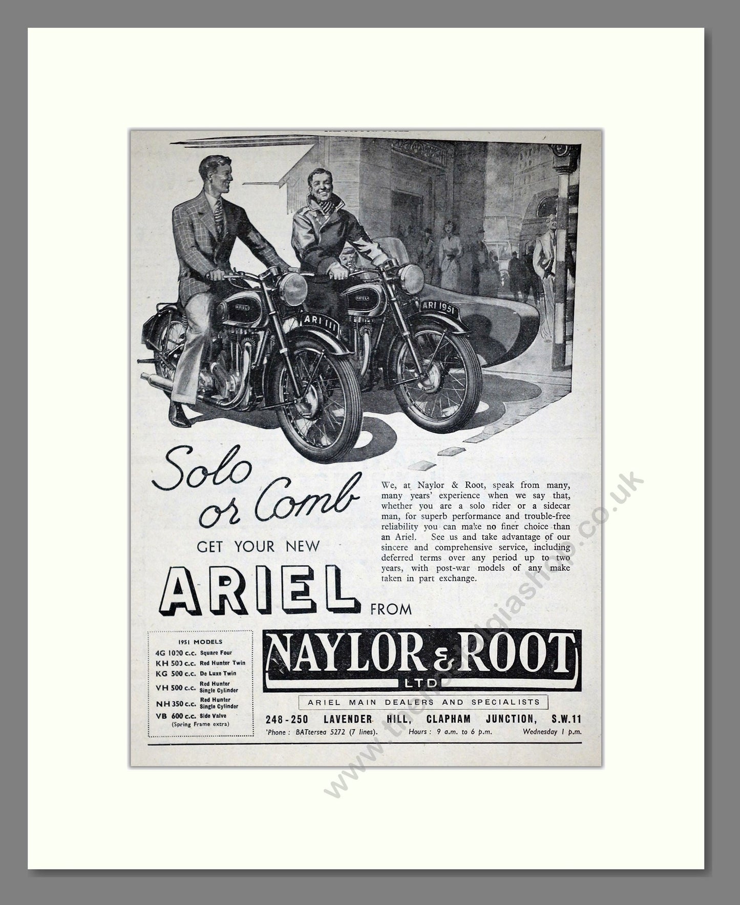 Ariel - Naylor And Root Dealer. Vintage Advert 1951 (ref AD67912)