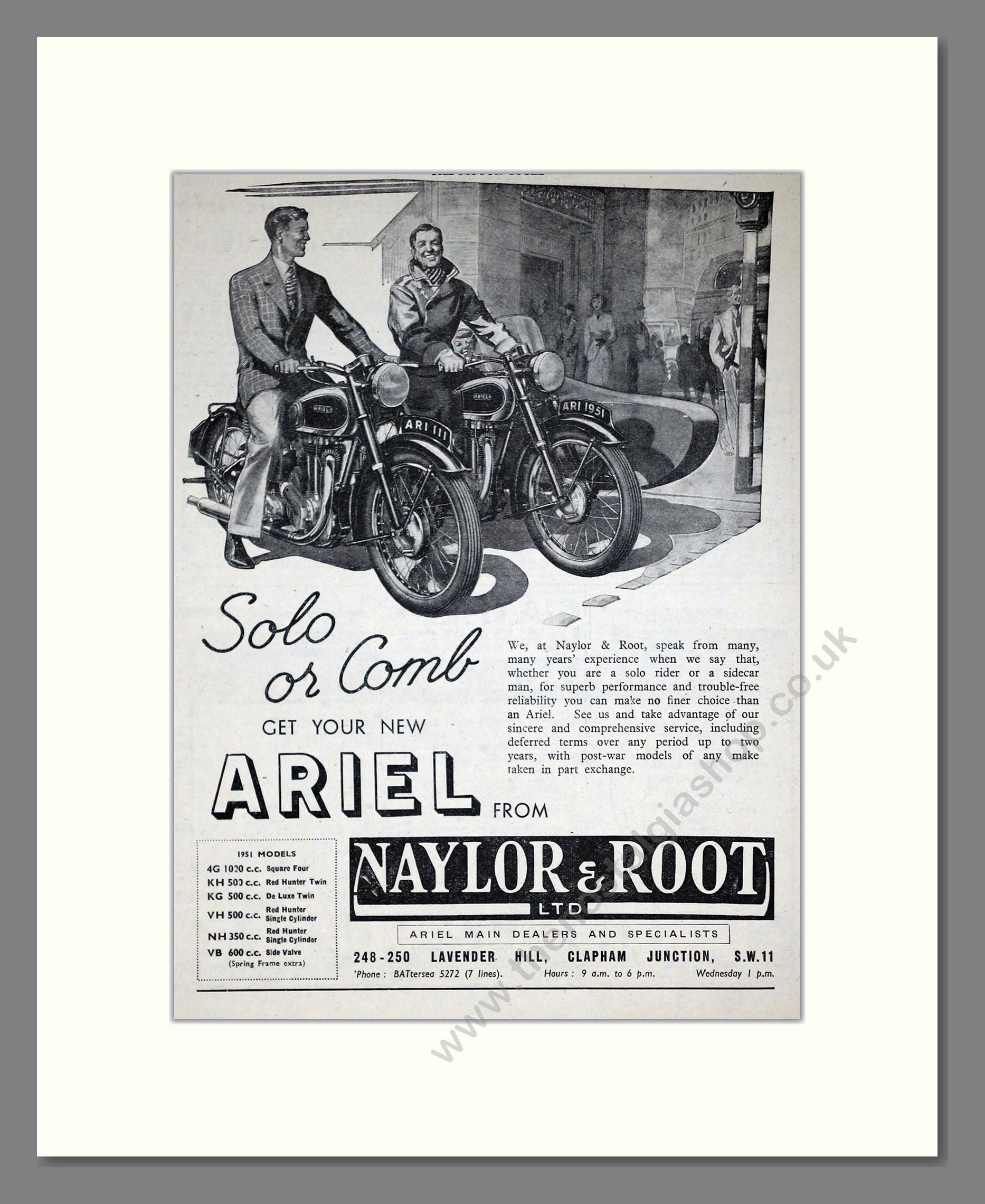 Ariel - Naylor And Root Dealer. Vintage Advert 1951 (ref AD67912)