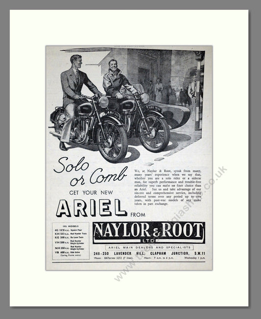 Ariel - Naylor And Root Dealer. Vintage Advert 1951 (ref AD67912)