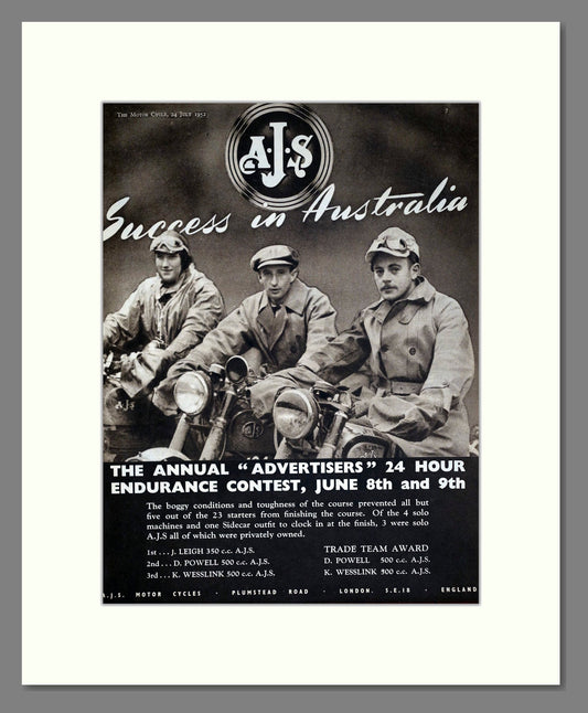 AJS - Australian Endurance Winner. Vintage Advert 1952 (ref AD67913)