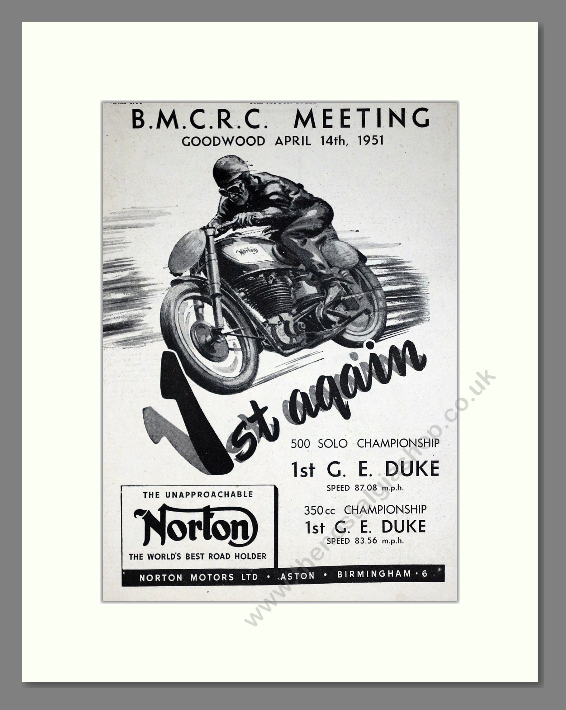 Norton - Goodwood Winner. Vintage Advert 1951 (ref AD67915)