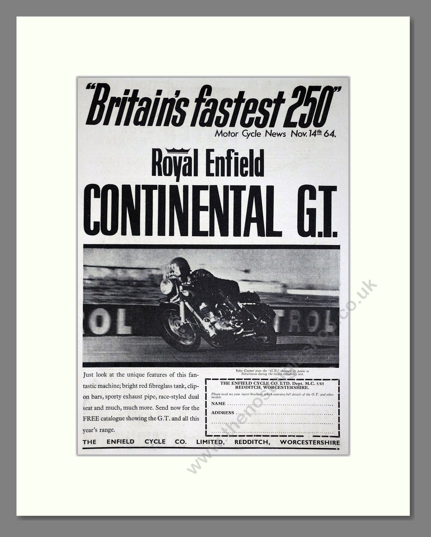 Royal Enfield - Continental GT. Vintage Advert 1965 (ref AD67919)