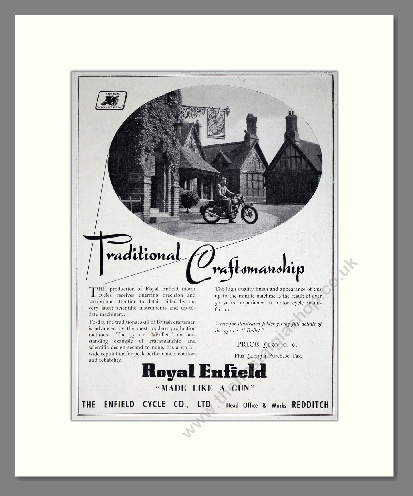 Royal Enfield - Made Like A Gun. Vintage Advert 1952 (ref AD67920)