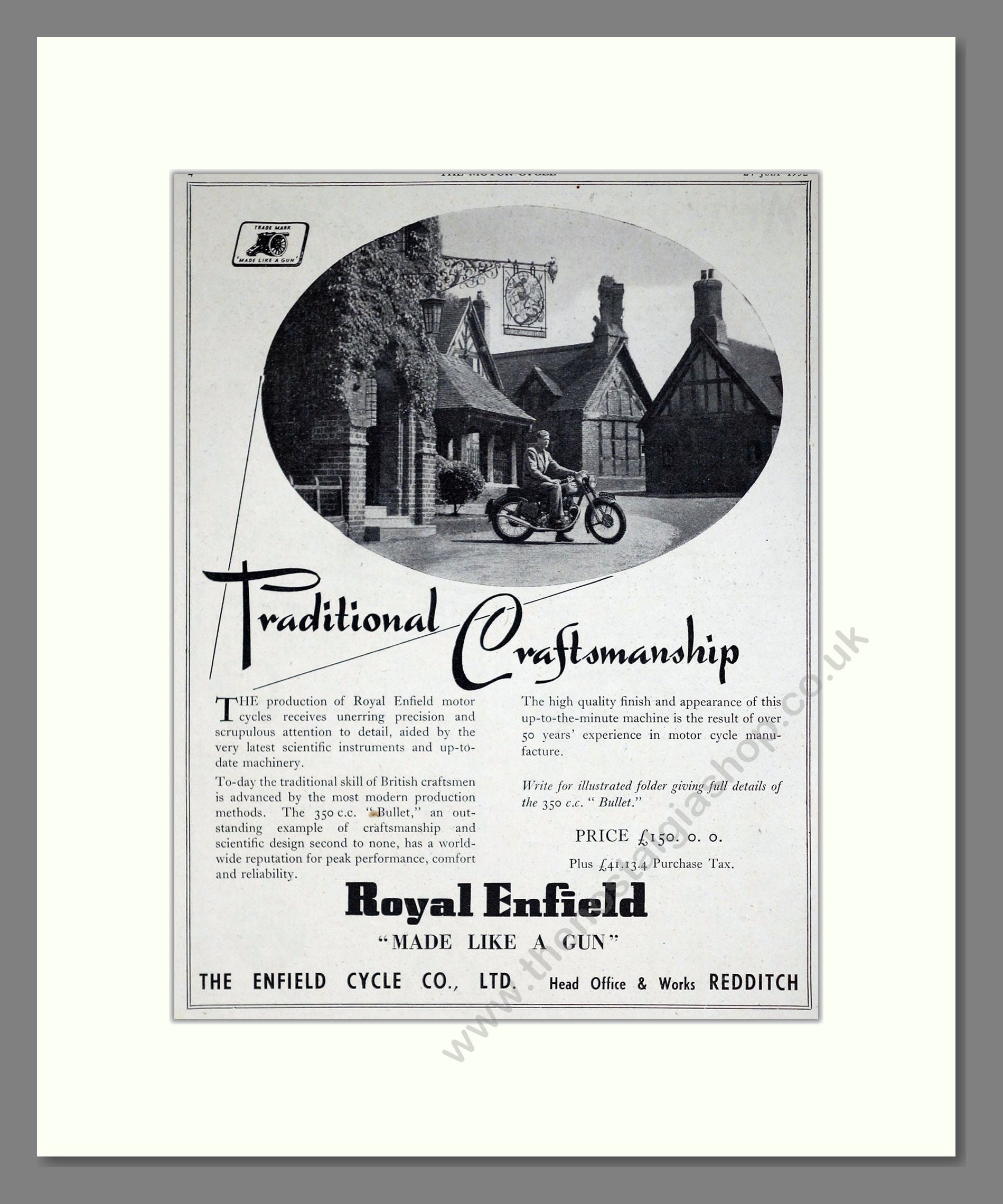 Royal Enfield - Made Like A Gun. Vintage Advert 1952 (ref AD67920)