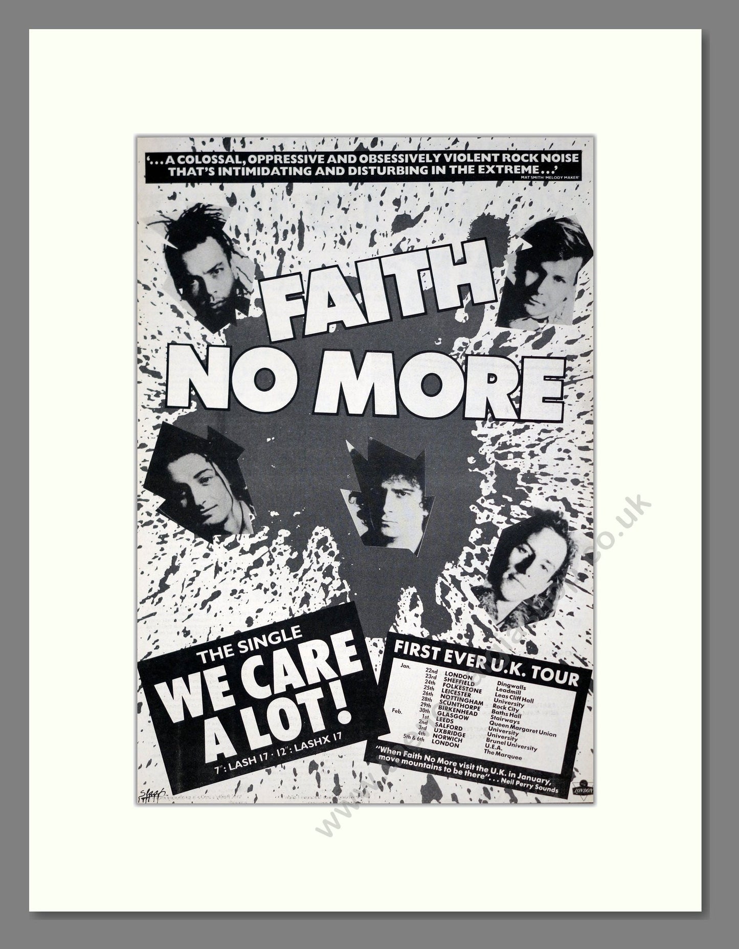 Faith No More - We Care A Lot. Vintage Advert 1988 (ref AD21186)
