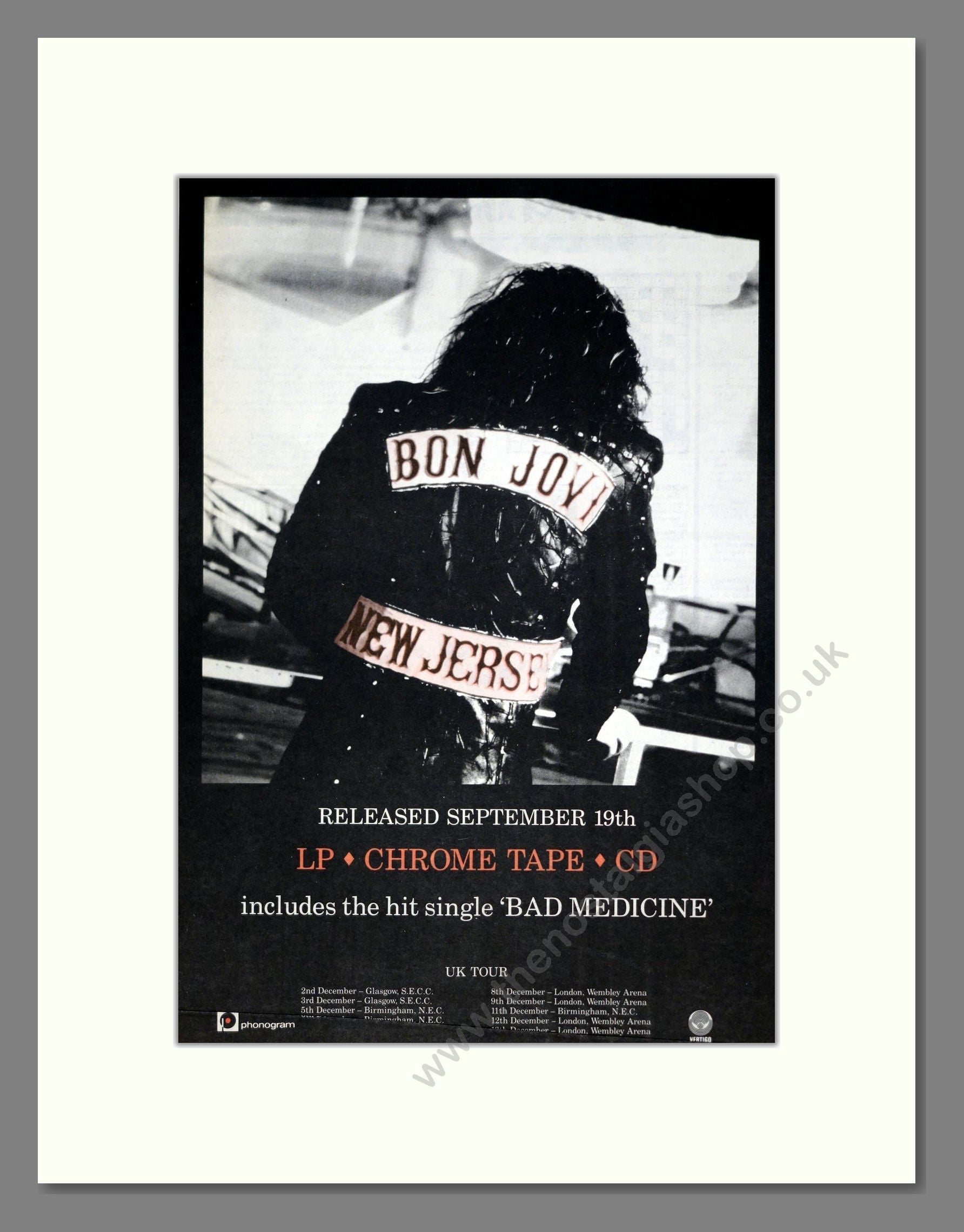 Bon Jovi - New Jersey. Vintage Advert 1988 (ref AD21188)