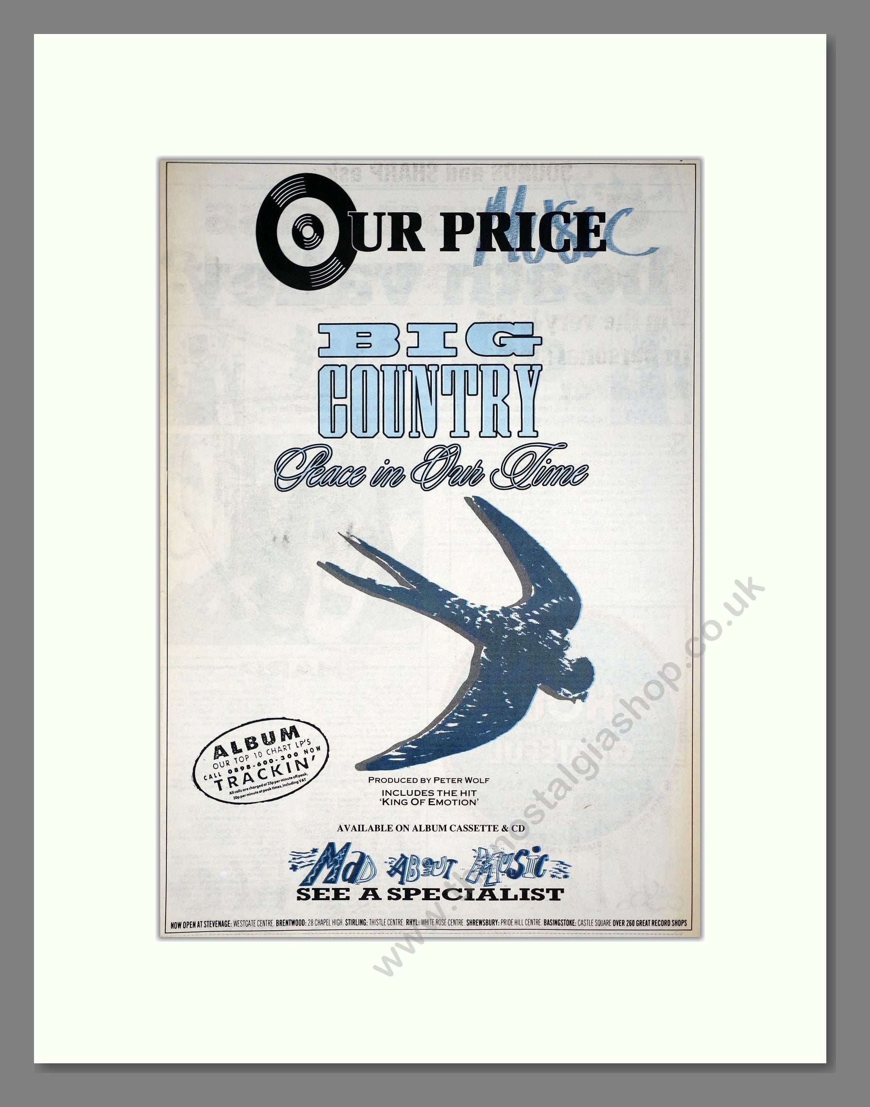 Big Country - Peace In Our Time. Vintage Advert 1988 (ref AD21191)