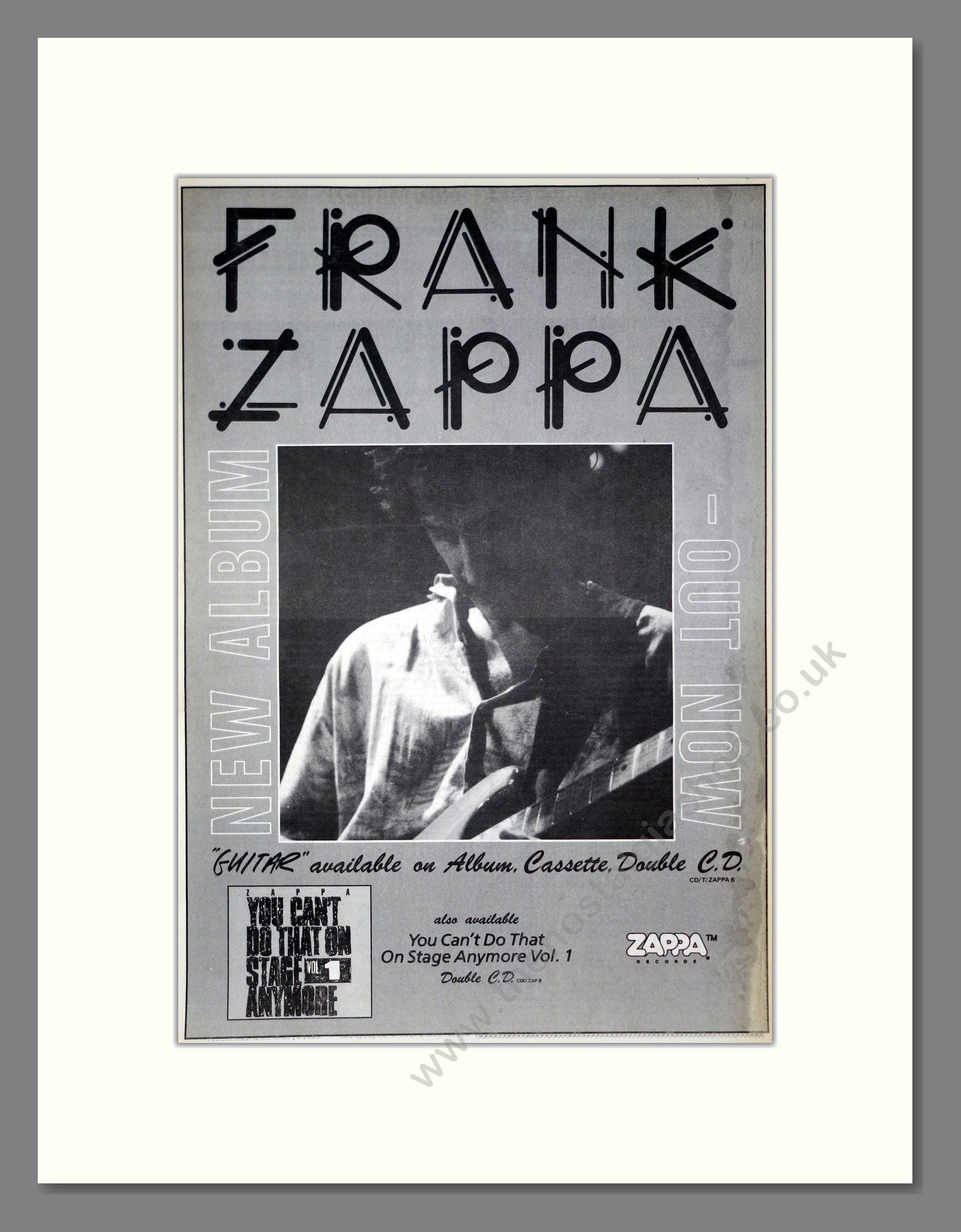 Frank Zappa - Guitar. Vintage Advert 1988 (ref AD21193)