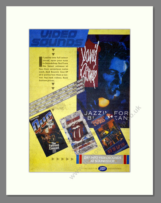 David Bowie / Status Quo / Rolling Stones / Thompson Twins - Music Videos. Vintage Advert 1984 (ref AD21202)
