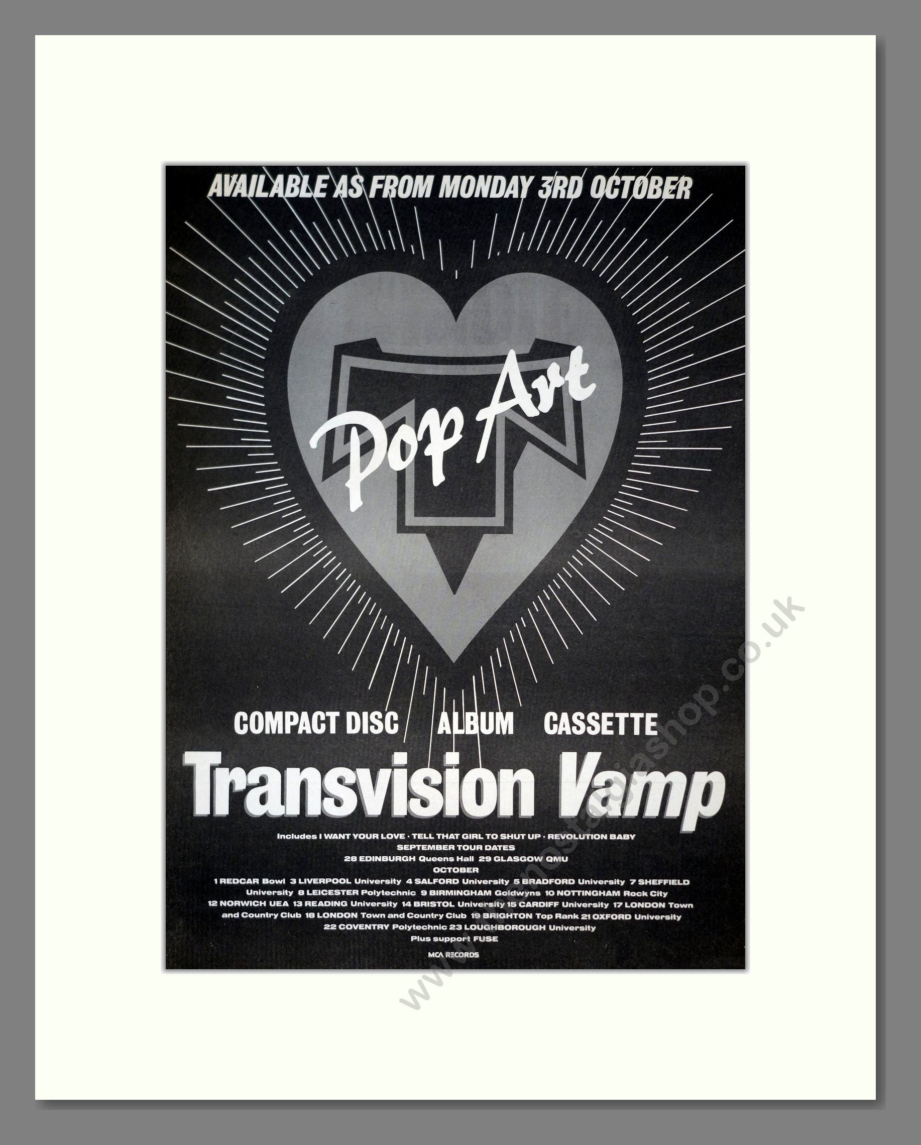 Transvision Vamp - Pop Art. Vintage Advert 1988 (ref AD21204)