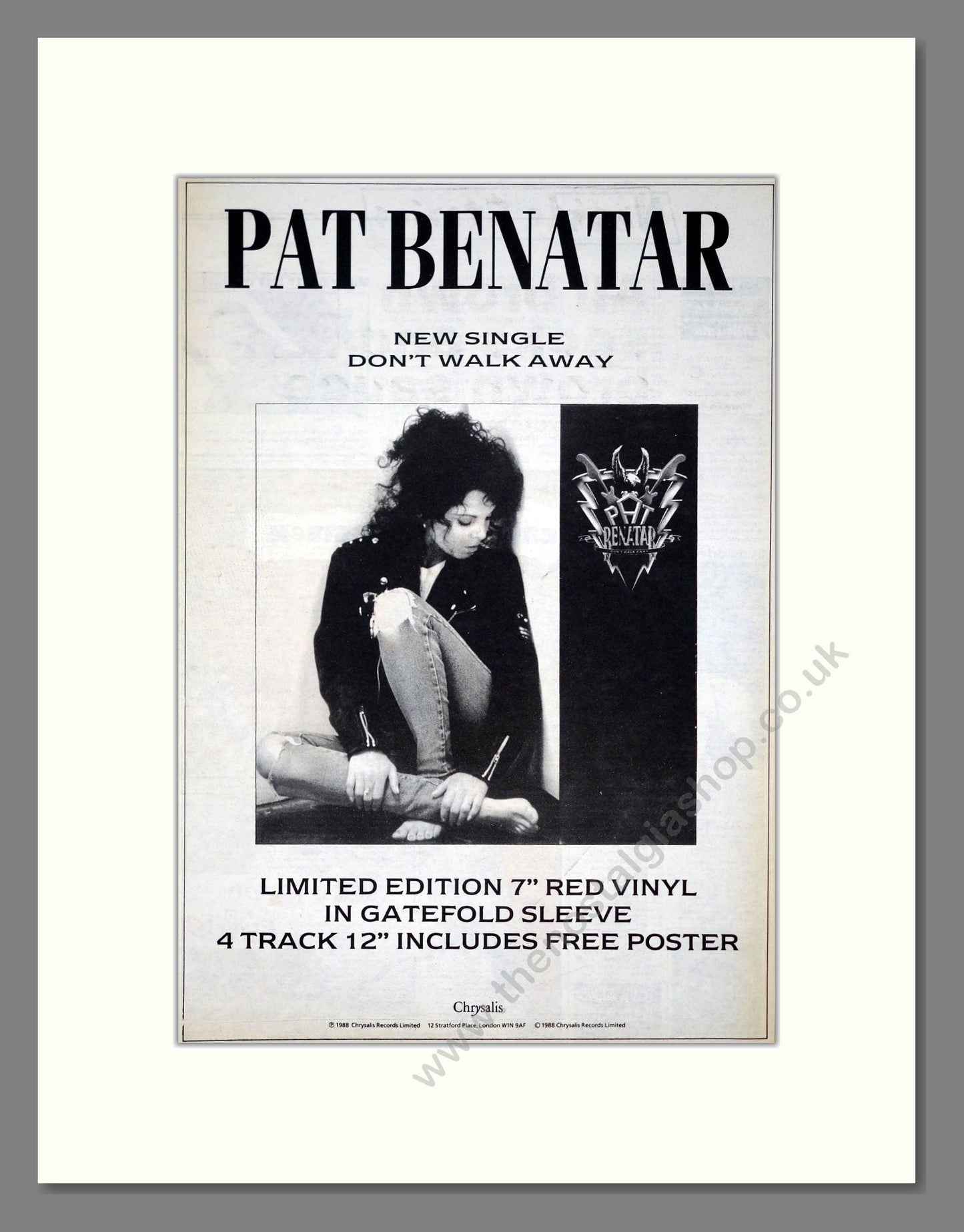 Pat Benatar - Don't Walk Away. Vintage Advert 1988 (ref AD21205)