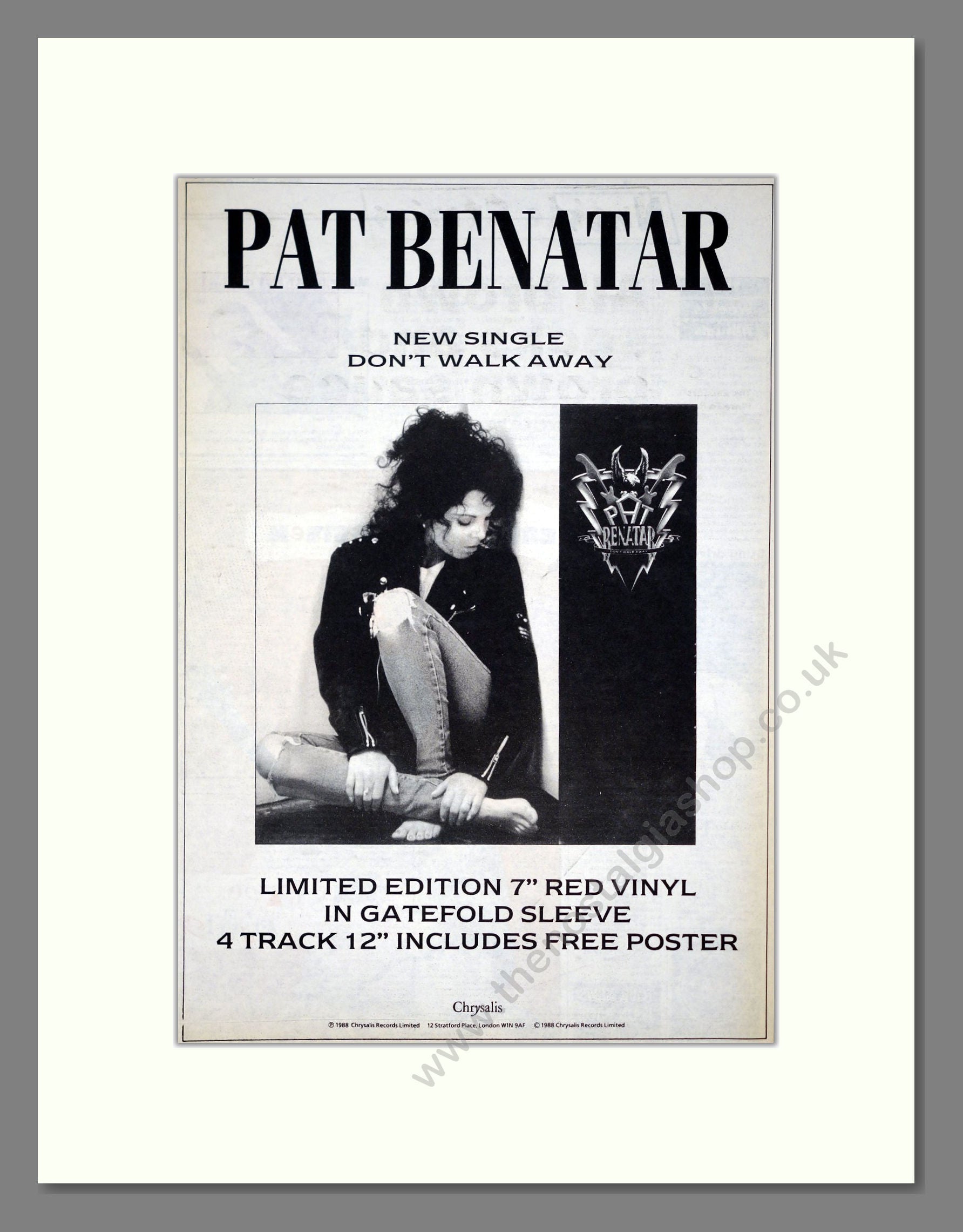 Pat Benatar - Don't Walk Away. Vintage Advert 1988 (ref AD21205)