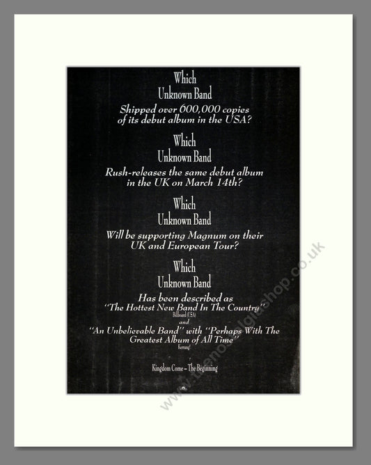 Kingdom Come - The Beginning. Vintage Advert 1988 (ref AD21208)