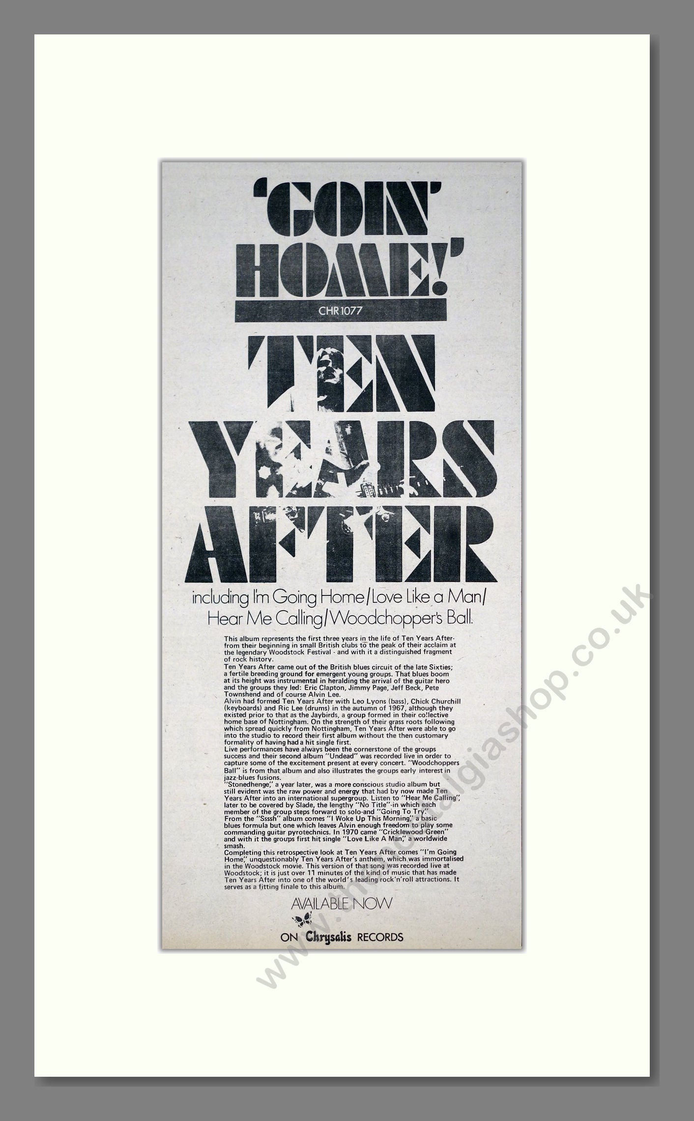 Ten Years After - Goin Home. Vintage Advert 1975 (ref AD21236)