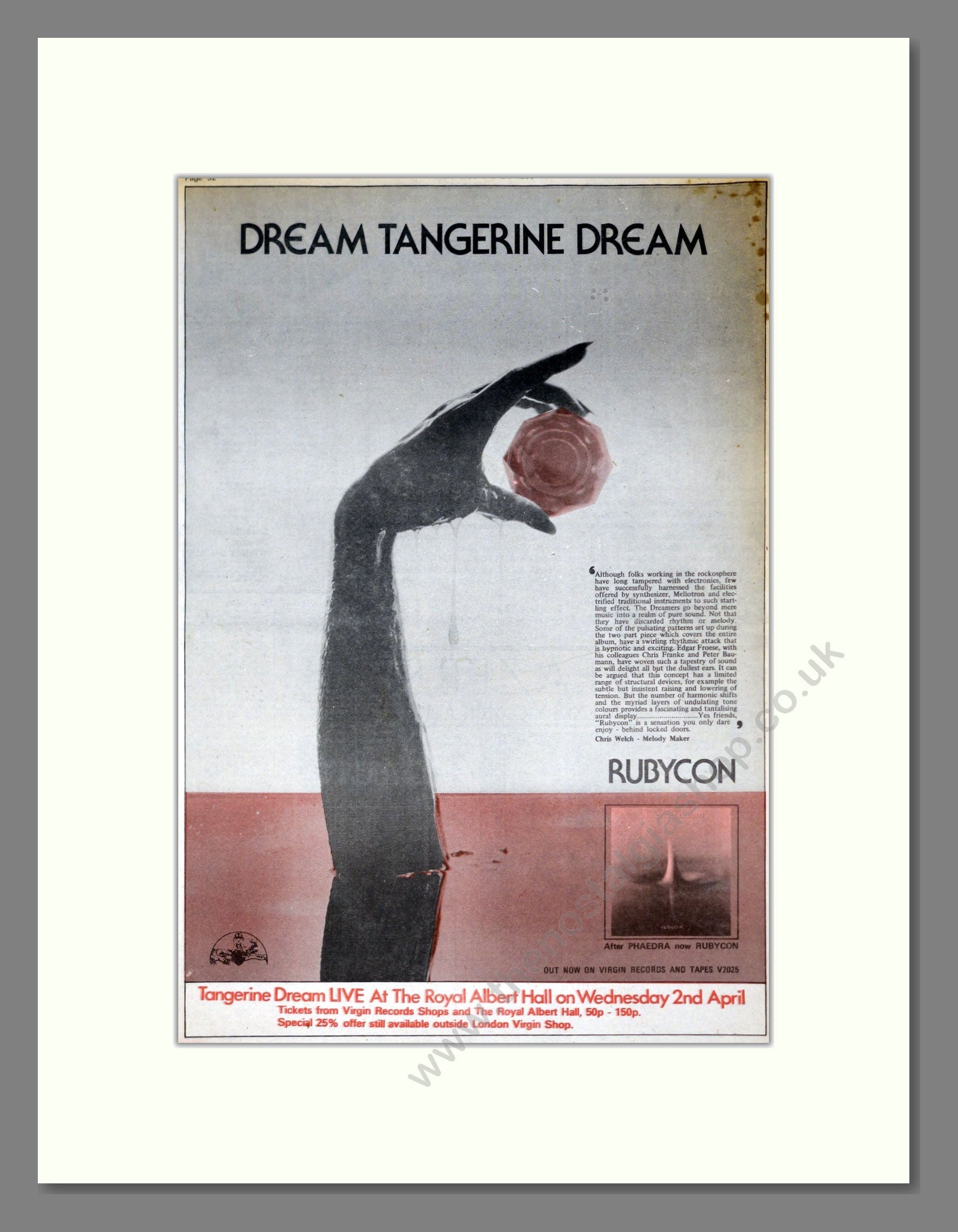 Tangerine Dream - Rubycon. Vintage Advert 1975 (ref AD21237)