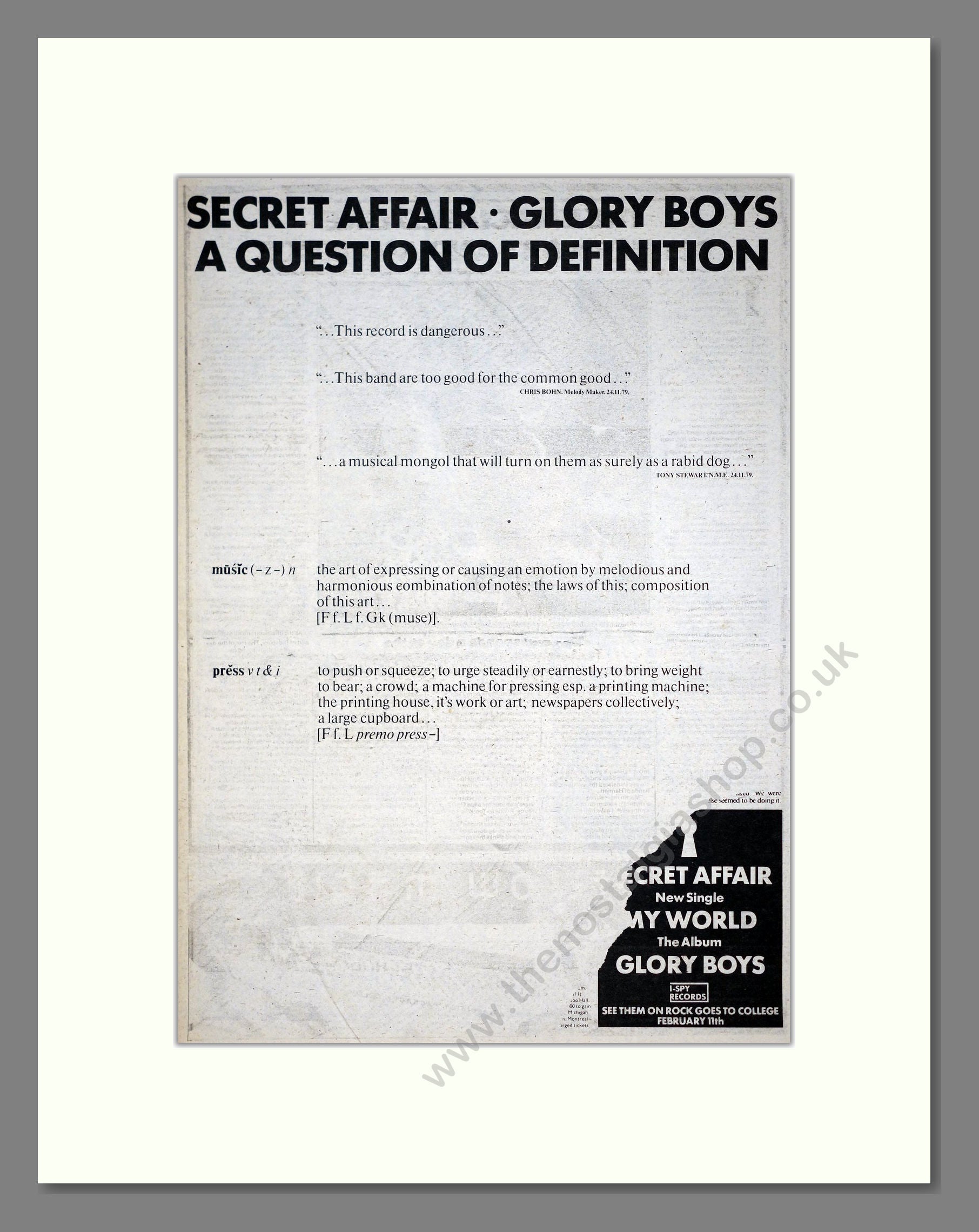 Secret Affair - Glory Boys. Vintage Advert 1980 (ref AD21247)