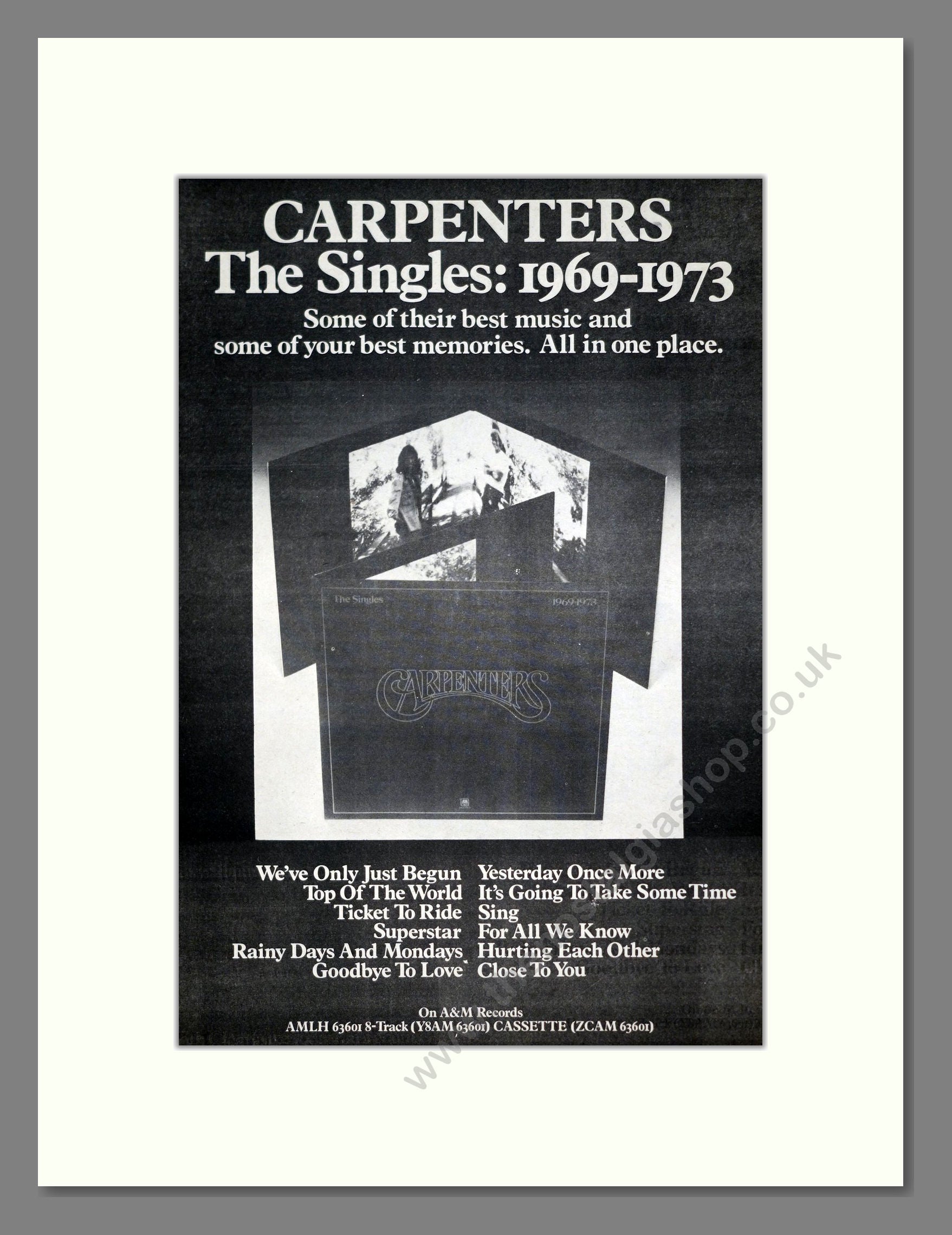 Carpenters - The Singles. Vintage Advert 1974 (ref AD21253)