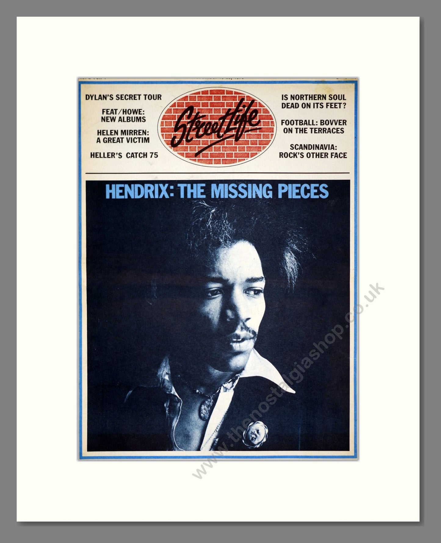 Jimi Hendrix (Streetlife Magazine Cover) - The Missing Pieces. Vintage Advert 1975 (ref AD21265)