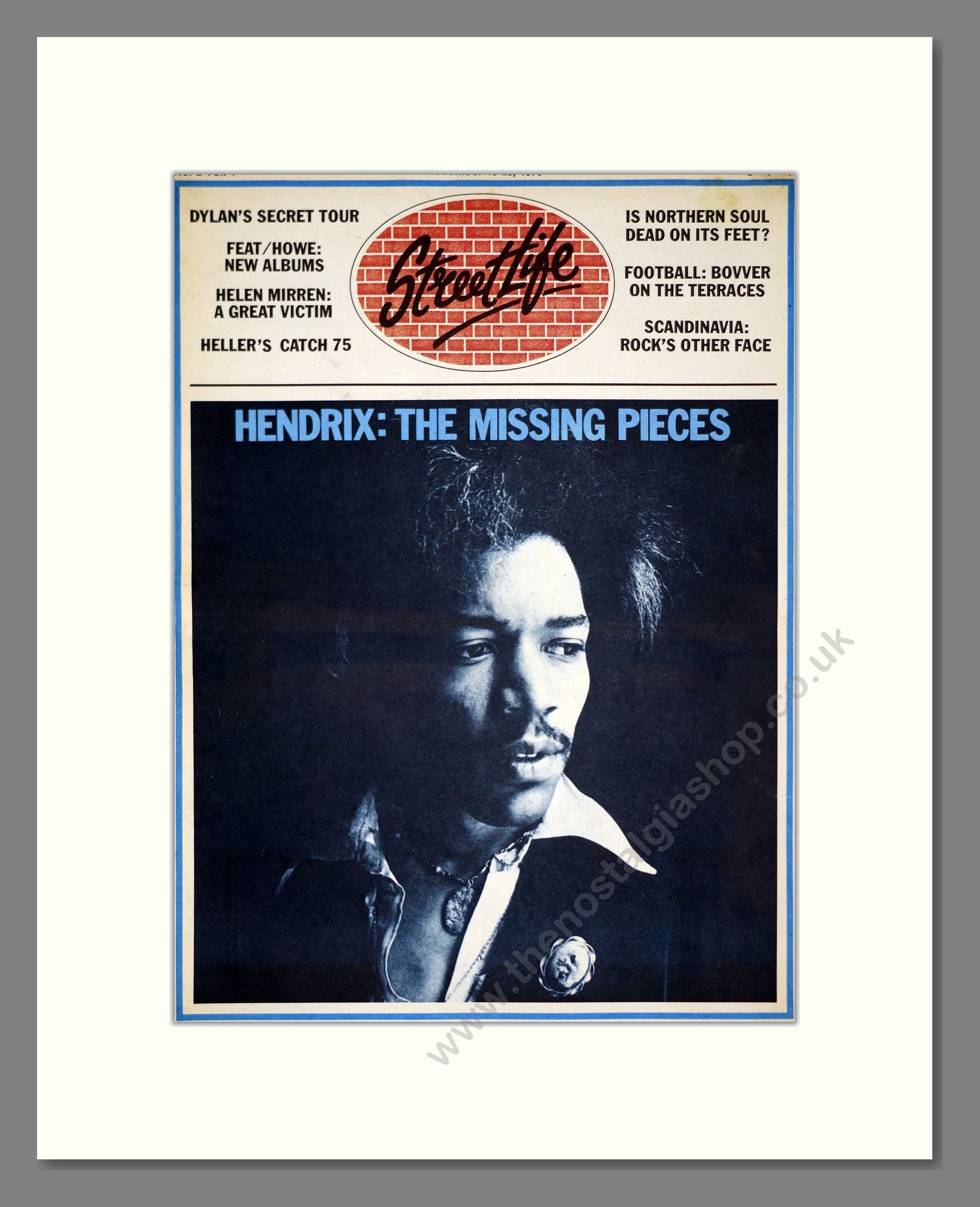 Jimi Hendrix (Streetlife Magazine Cover) - The Missing Pieces. Vintage Advert 1975 (ref AD21265)